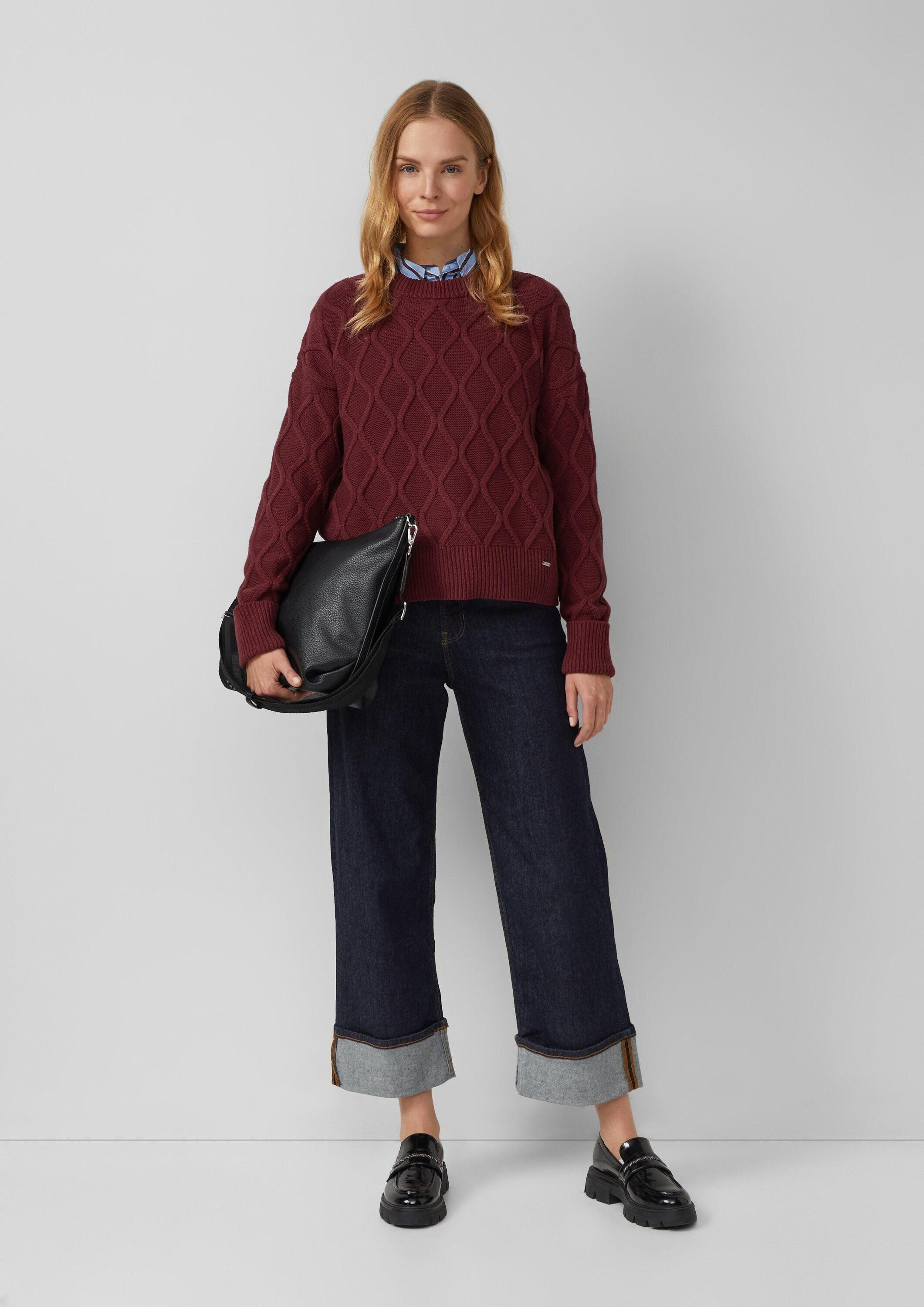 s.Oliver Longpullover Strickpullover Pullover im Relaxed Fit mit Zopfmuster