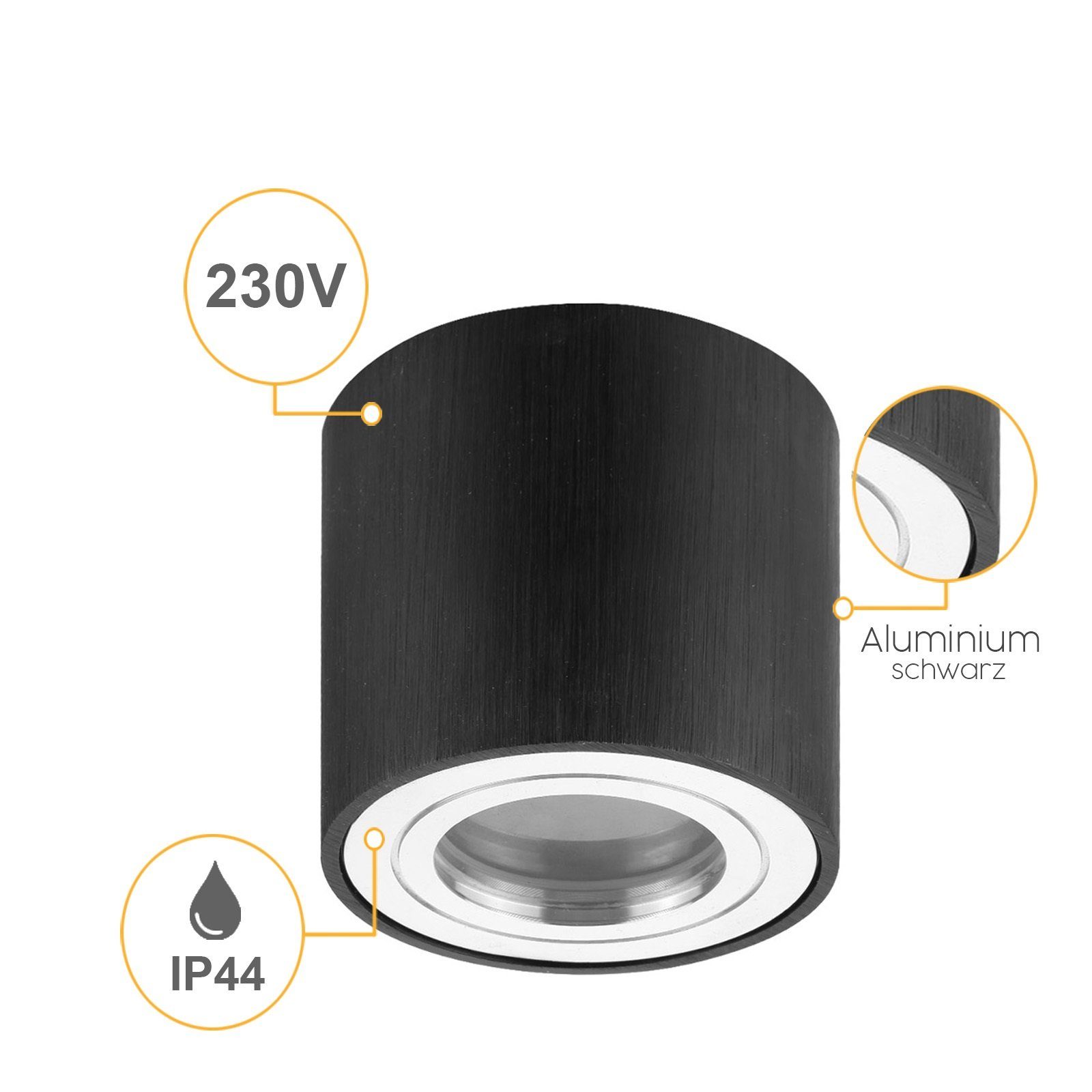 Deckenspot Aufbaustrahler schwarz IP44 Aufbauspot Bad chrom LED, LED Aufbauleuchte Leuchtmittel, ohne Sweet Badezimmer, Aluminium