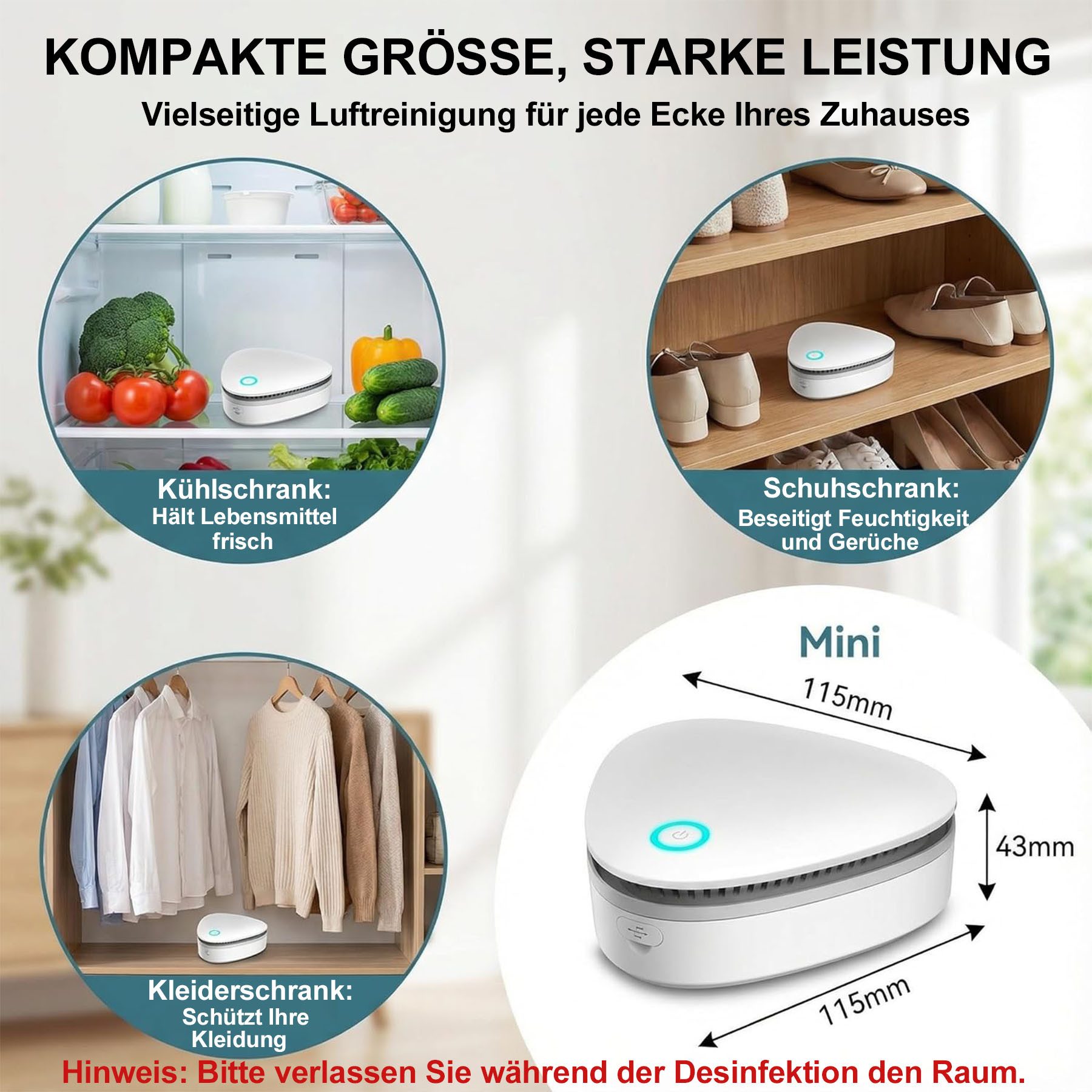 Senmudi Luftreiniger Air Purifier, Geruchskiller,wiederaufladbar,99,9 % Sterilisationsrate, für 30 m² Räume, für Zimmer, Badezimmer, Haustiere, Kühlschrank, Formaldehyd und Geruch