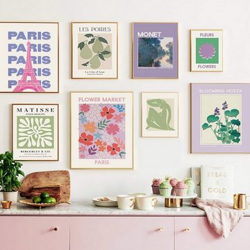 TPFLiving Kunstdruck (OHNE RAHMEN) Poster - Leinwand - Wandbild, Henri Matisse - Berggruen & Cie - (Flower Market Paris - Bloomimg Hosta - Monet), Farben: Grün, Blau, Rosa, Beige - Größe 10x15cm