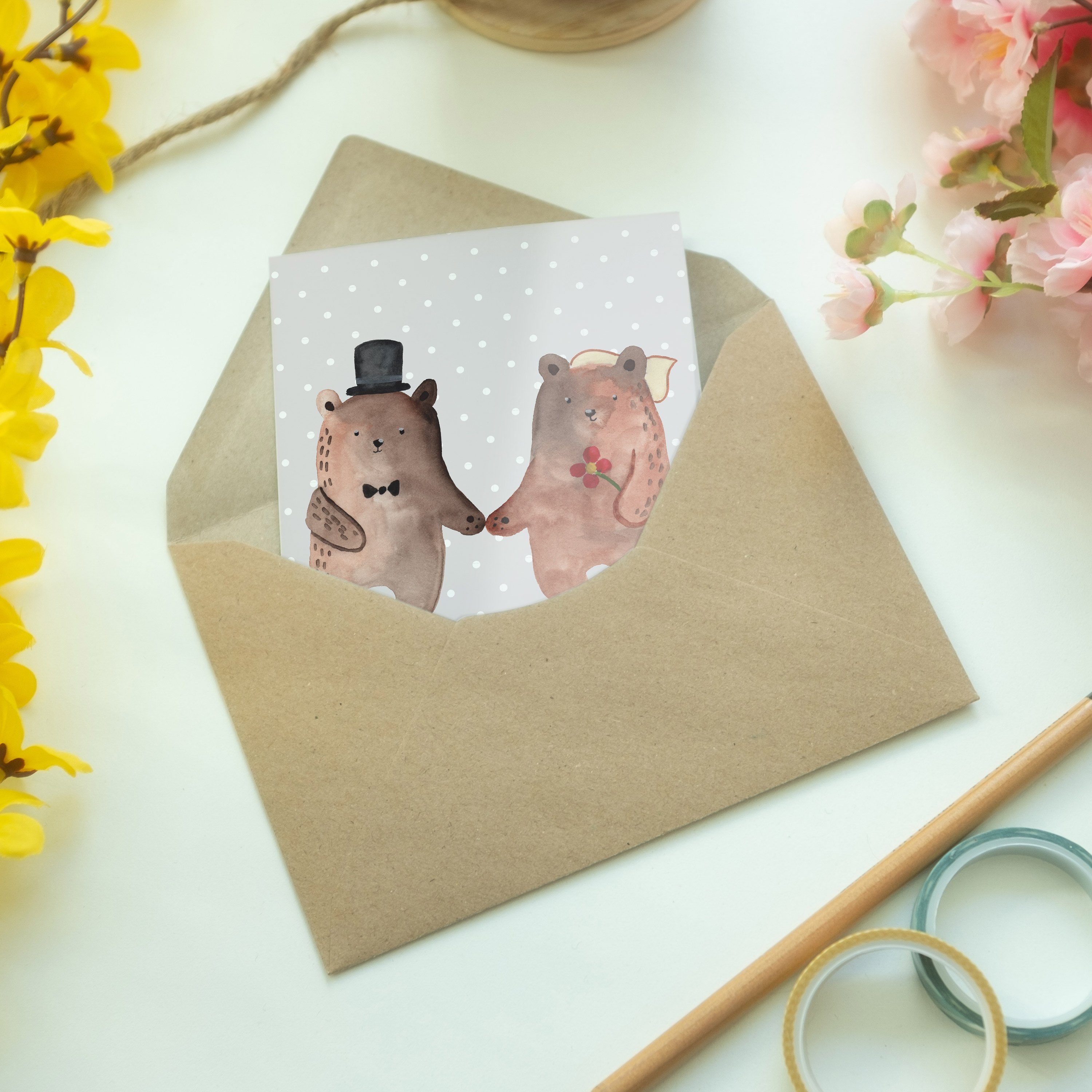 Mr. Grußkarte Grau Glückwunschkarte, Geschenk, Pastell Mrs. Karte, Heirat Bär - & - Panda Einlad