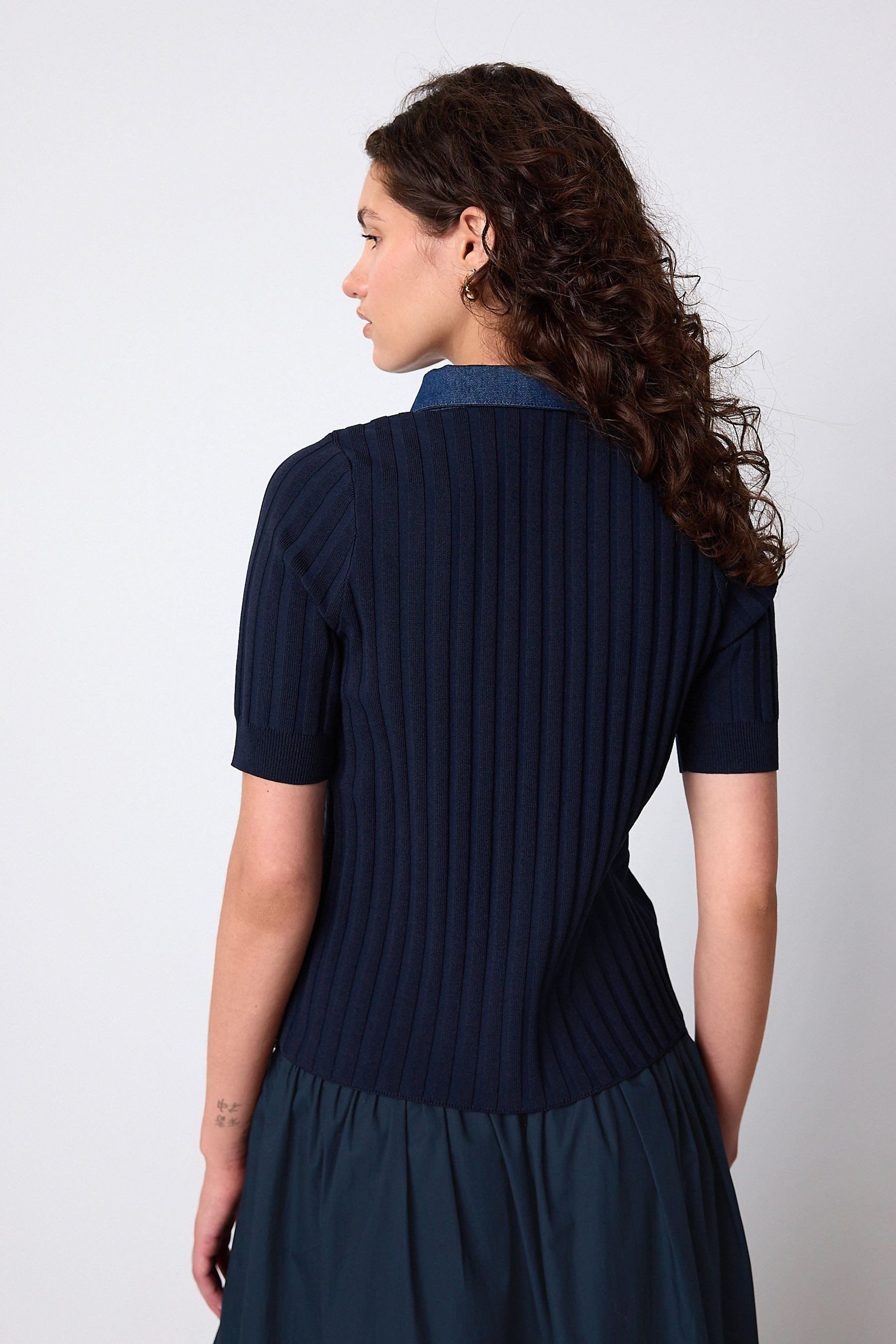 Next Kurzarmpullover Kurzärmeliges Polo-Oberteil mit Jeanskragen (1-tlg) günstig online kaufen
