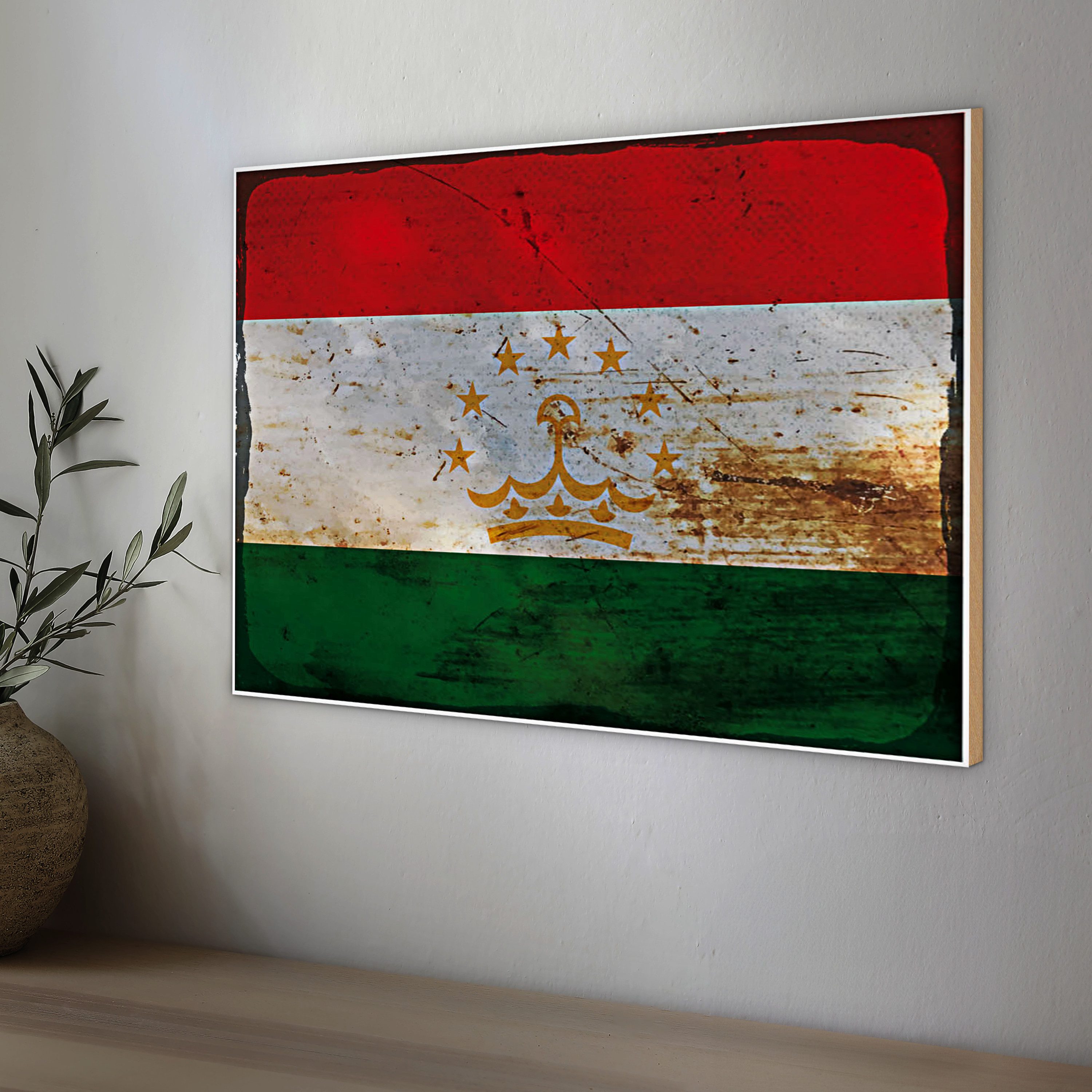 Roomando Holzbild Flagge Tadschikistan 40x30cm Tajikistan Rost