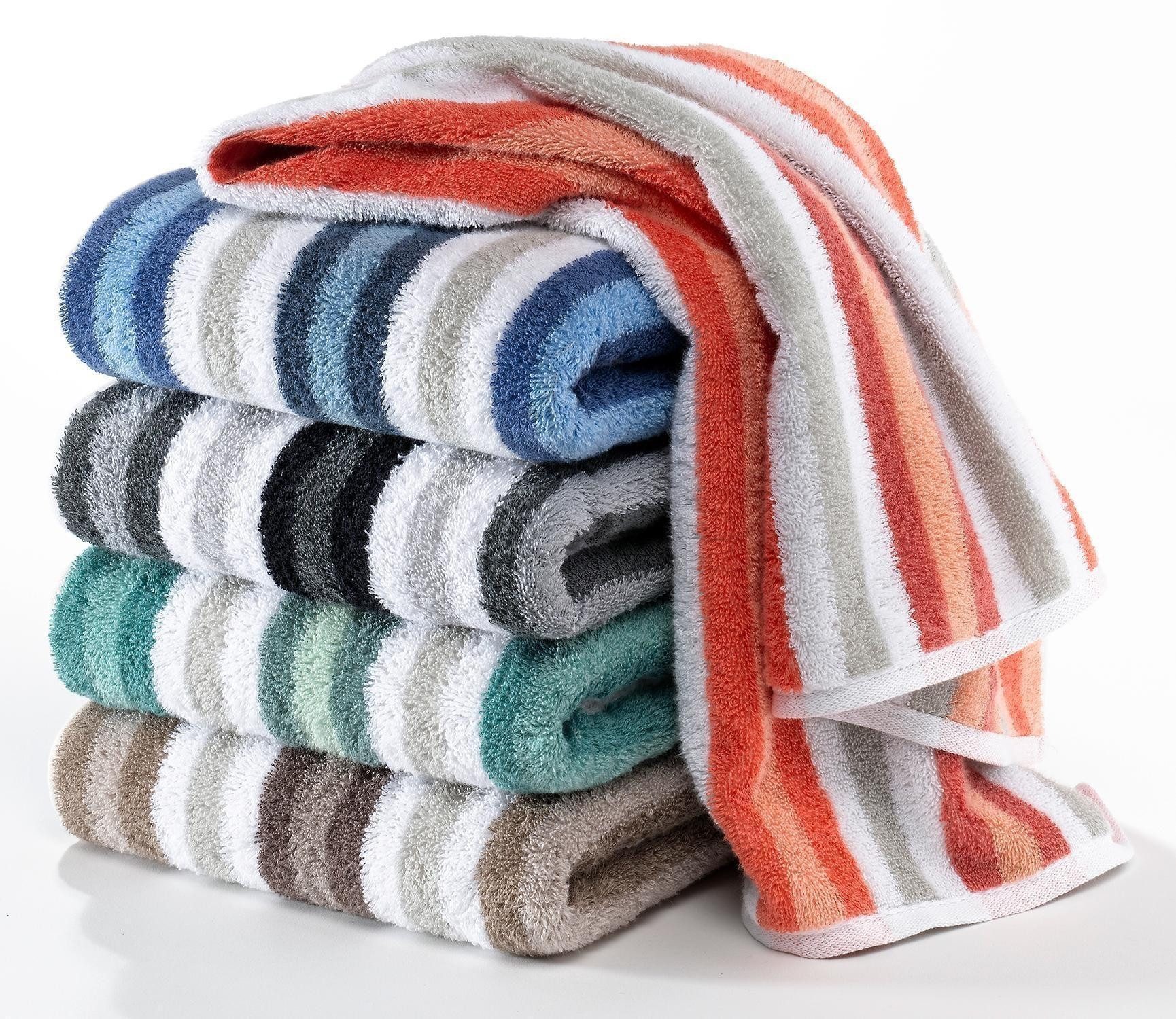 Cawö Duschtuch JUCKS, B 70 cm, L 140 cm, Nachtblau, Weiß, Grau, (1-St), 100 % Baumwolle