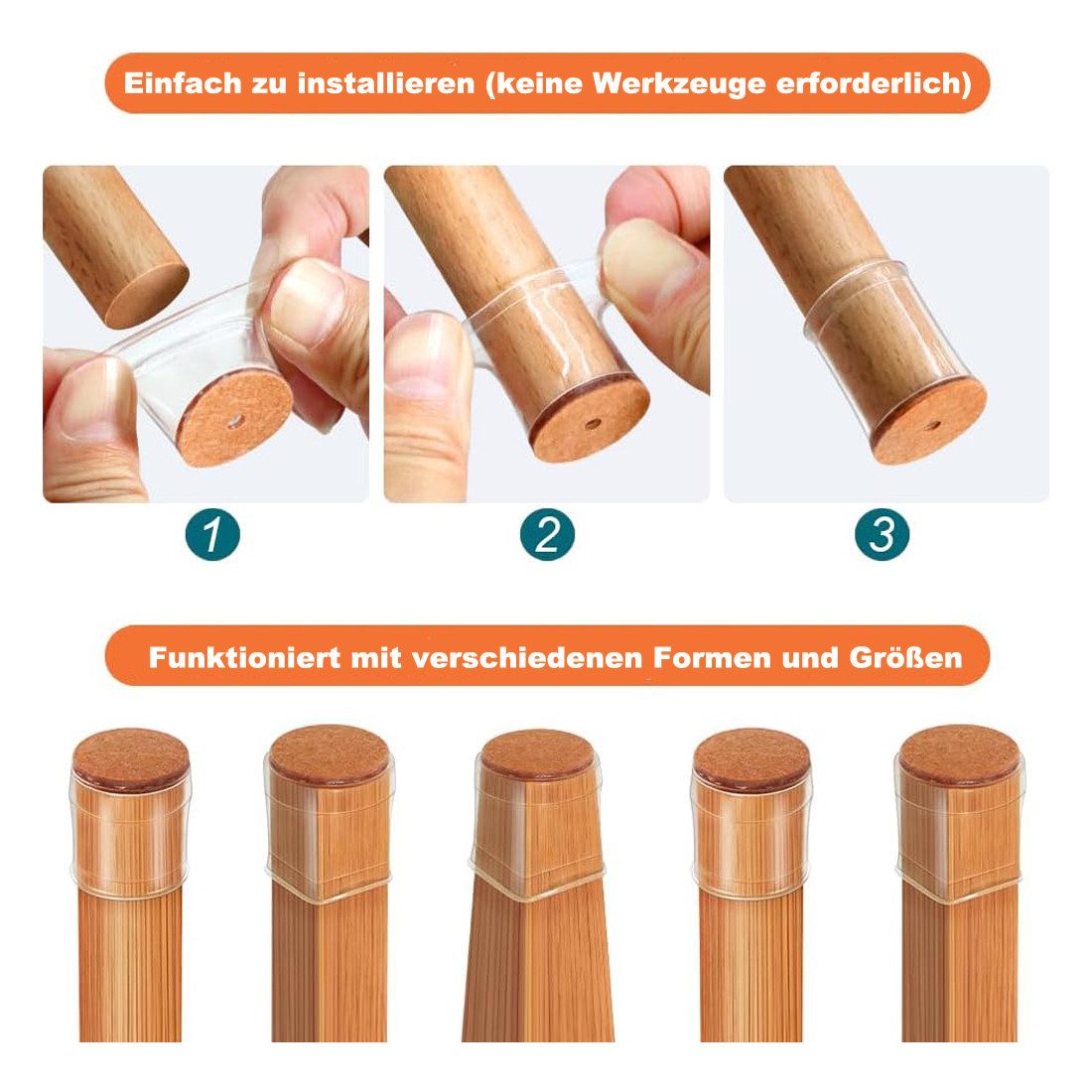 Agger Stuhlsocke 32 Stück Stuhlbein-Kappen, Silikon Schutzkappen mit Filz, (32 St), Stuhlbeinschoner, Kratzschutz für Boden