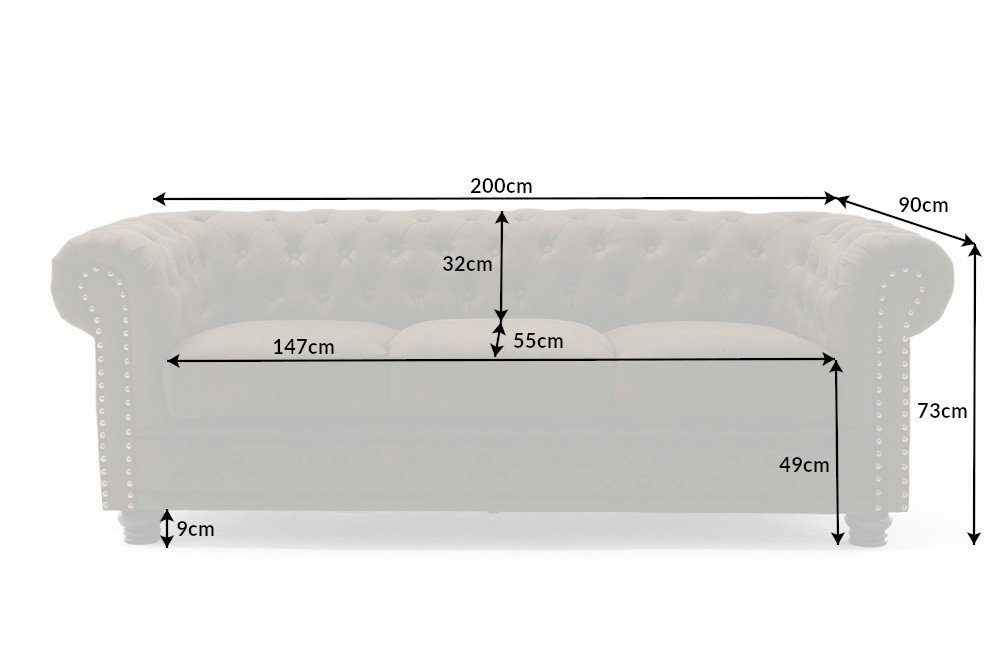 riess-ambiente Sofa Microfaser vintage 200cm · Wohnzimmer Teile, 3-Sitzer Couch braun, · CHESTERFIELD mit 1 · · Federkern