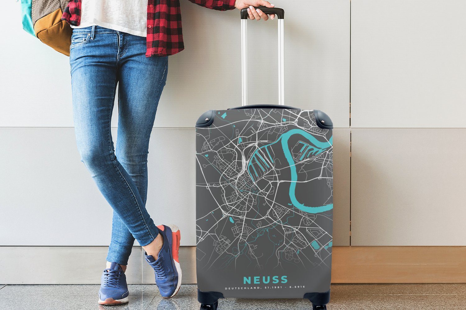 Reisekoffer Deutschland Rollen, Karte, - mit Trolley, MuchoWow 4 - Handgepäck Reisetasche rollen, Neuss - Handgepäckkoffer für Ferien, Stadtplan