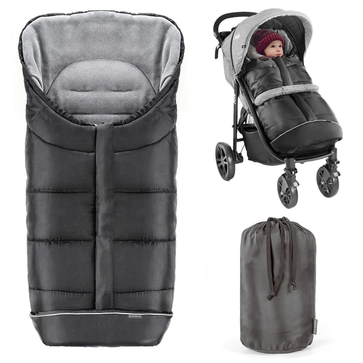 Zamboo Fußsack Schwarz, Winter Fußsack für Kinderwagen & Buggy Baby Thermo Winterfußsack