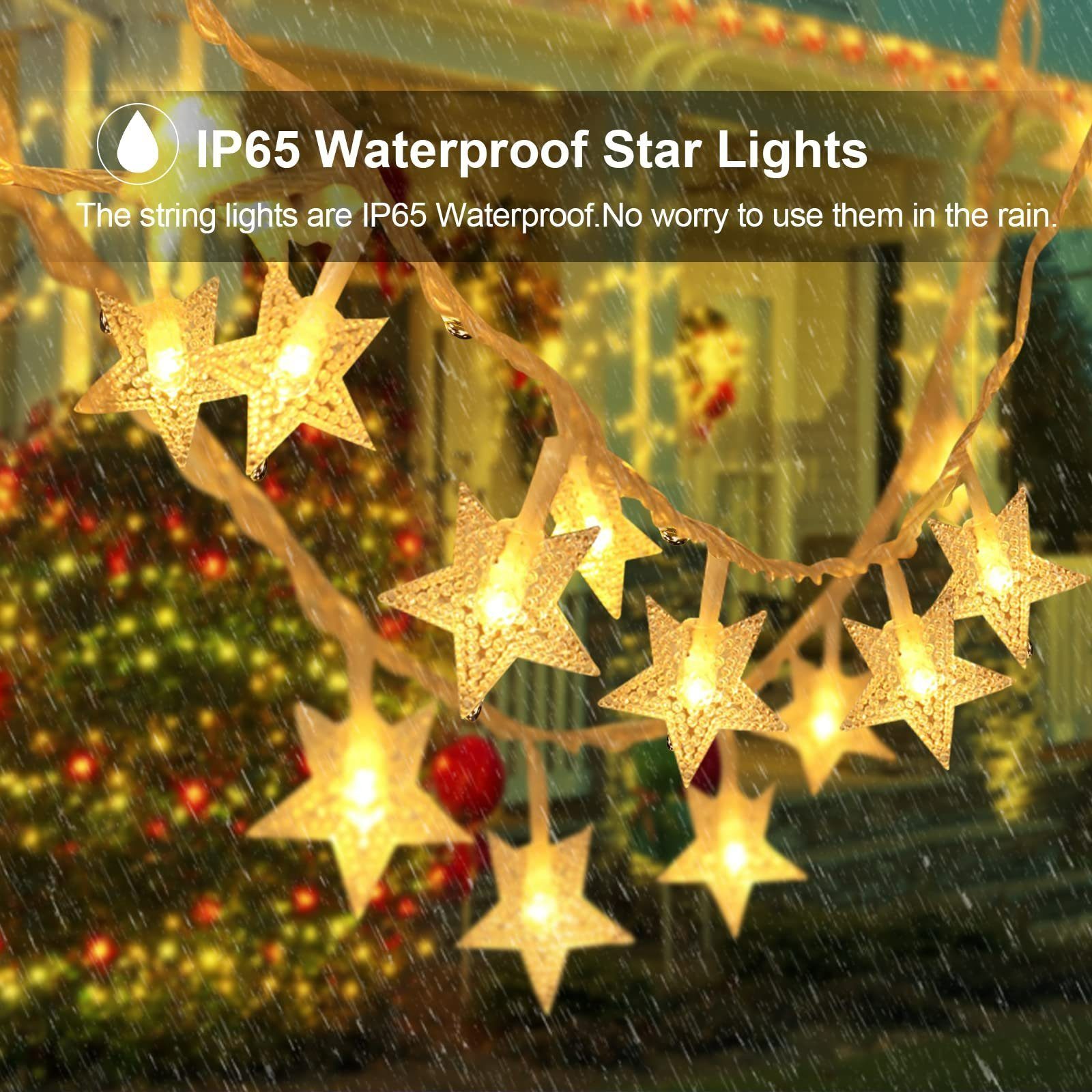 Weihnachtslichtern Stripe Lichterketten Innen&Außenlichterkette Sterne Innen,100 LED Sterne, Lichterkette Dekoration,Anschließbar Led CALIYO 10m
