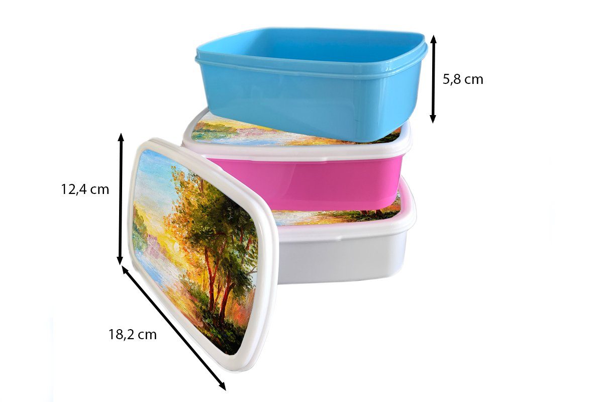 Natur Kunststoff, Brotdose für (2-tlg), Kinder, rosa Snackbox, Baum - Wasser, Kunststoff MuchoWow - Brotbox - Malerei Lunchbox Mädchen, Erwachsene,