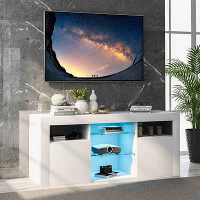 XDeer TV-Schrank Wandschrank,TV-Schrank,TV-Tisch,TV-Ständer,LED TV-Möbel mit 2 Schränken mit Türen und 5 offenen Regalen