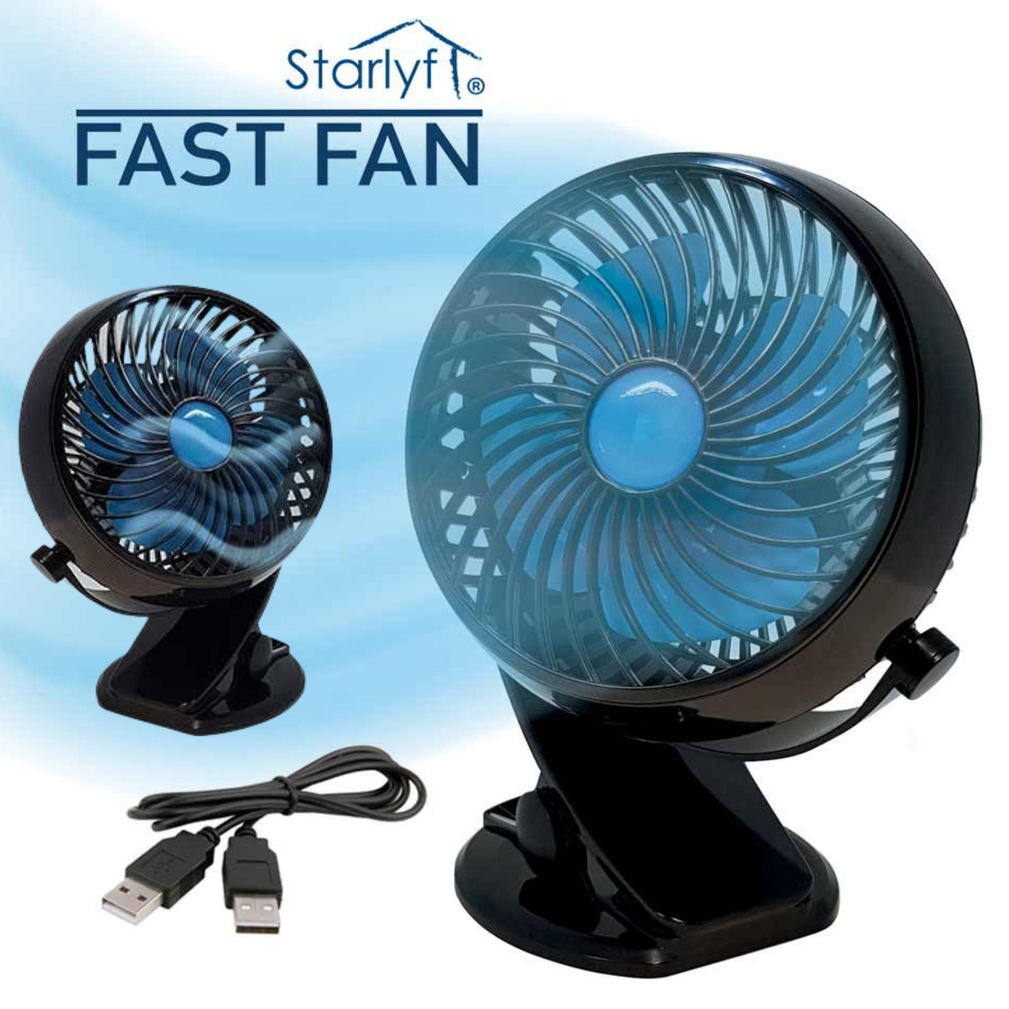 1er Tischventilator cm Starlyf Fast Durchmesser, 2er 18,00 Pack USB, kabellos, Ventilator oder Fan, Akku, Befestigungsclip,