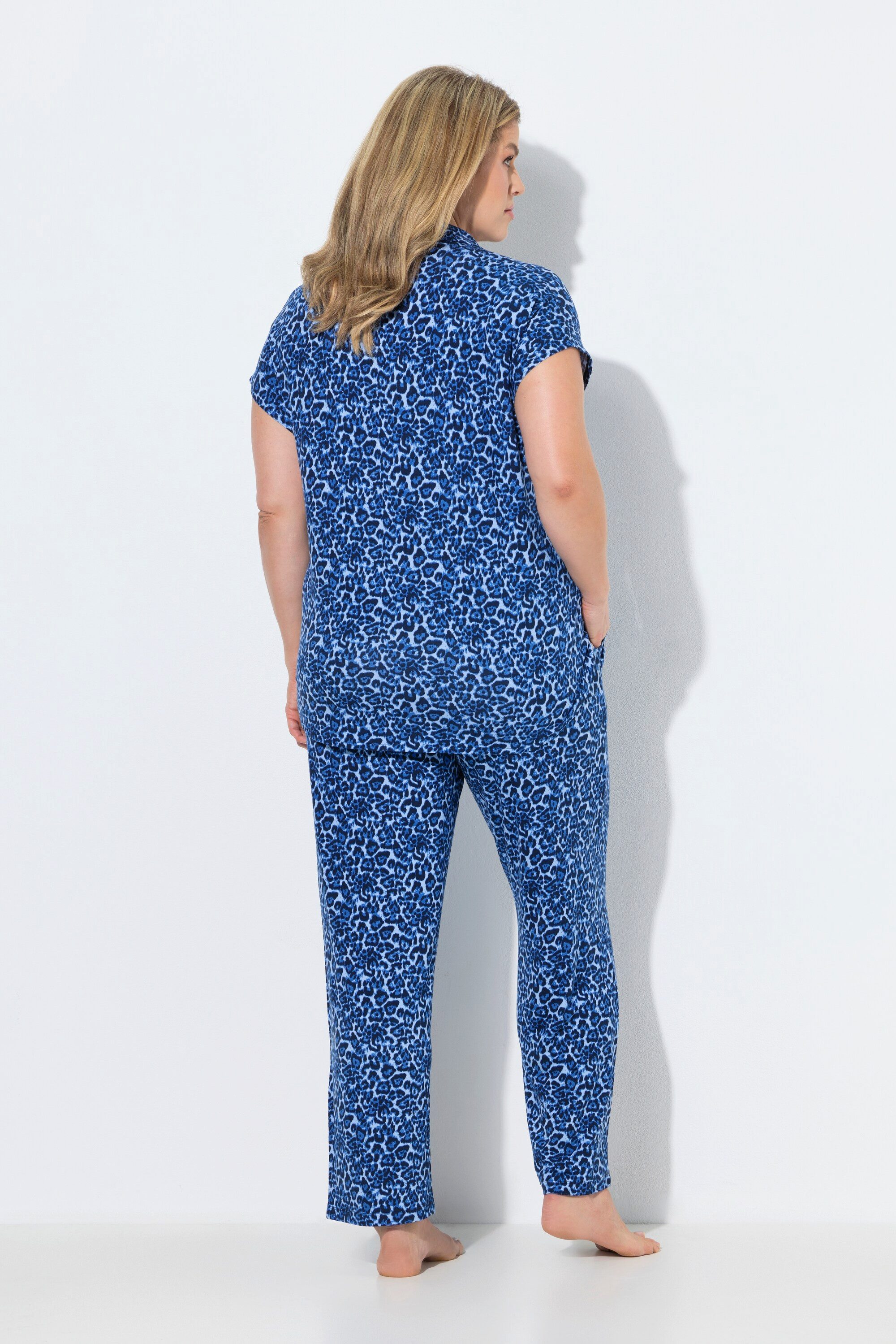 Ulla Popken Pyjama Pyjama Leomuster Hemdkragen Halbarm