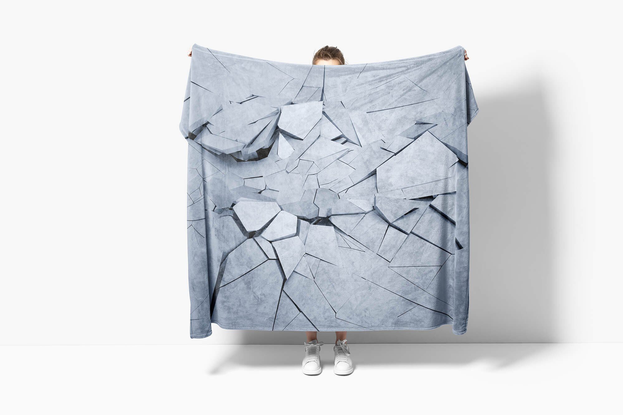 Art Handtuch Brüche Spalten 3d Kunst Grau, (1-St), Handtuch Saunatuch Fotomotiv Kuscheldecke Baumwolle-Polyester-Mix Sinus mit Handtücher Strandhandtuch