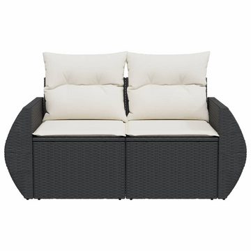 vidaXL Loungesofa Gartensofa mit Kissen 2-Sitzer Schwarz Poly Rattan