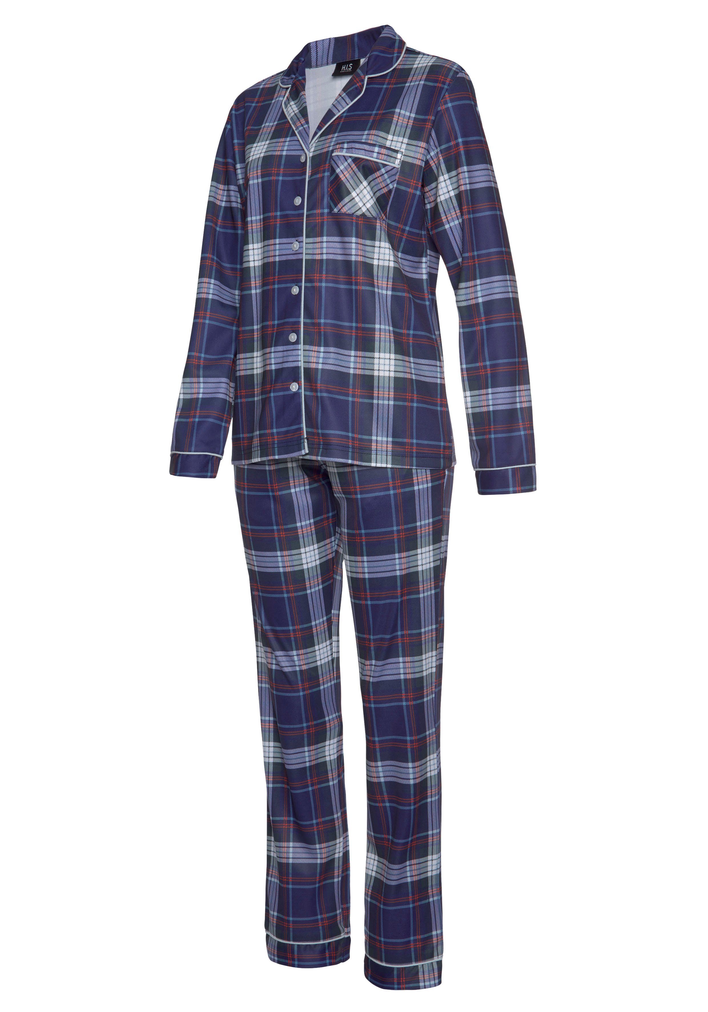 Allover-Karomuster Pyjama dunkelblau-kariert Flanell 2 (Set, mit H.I.S tlg) aus