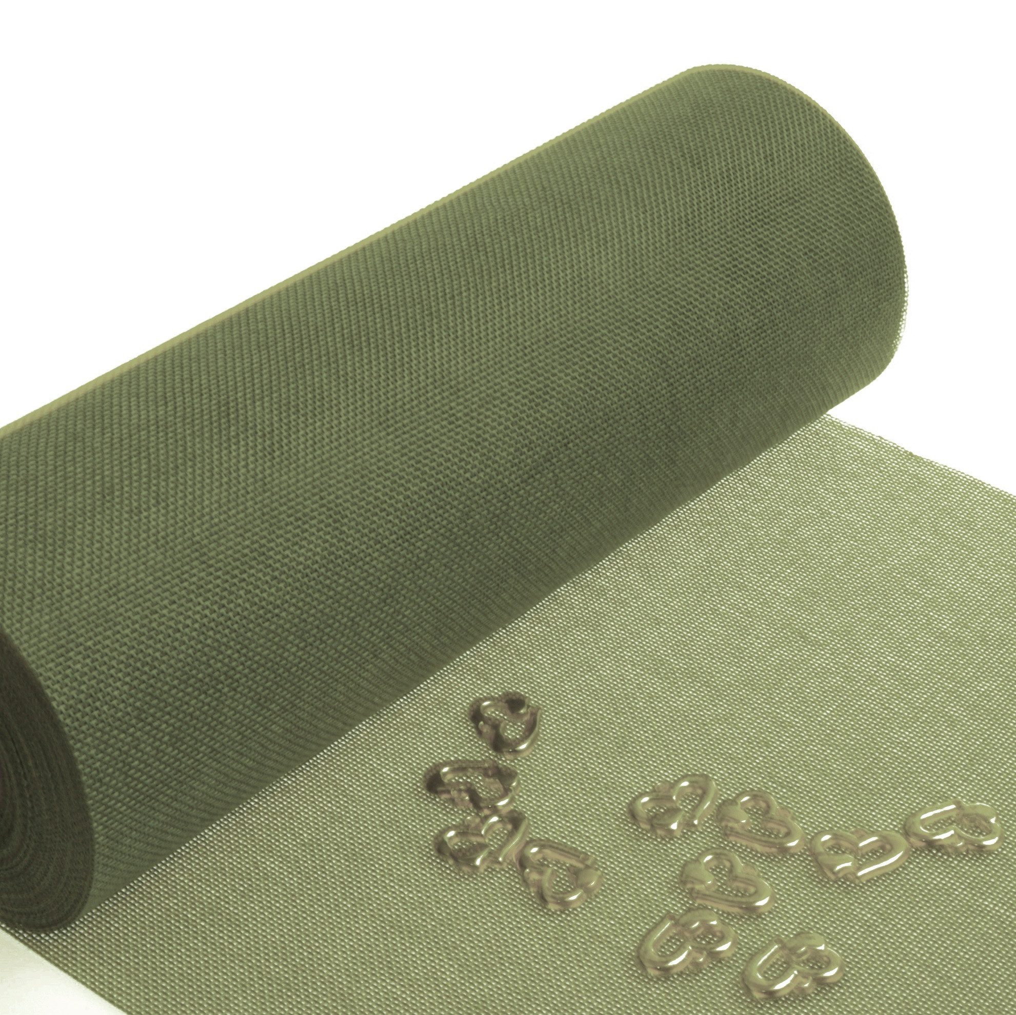 Deko AS Tischläufer Tischläufer "Shabby Chic" Oliv + Herzen in gold - 300mm - 15m, Leinenoptik