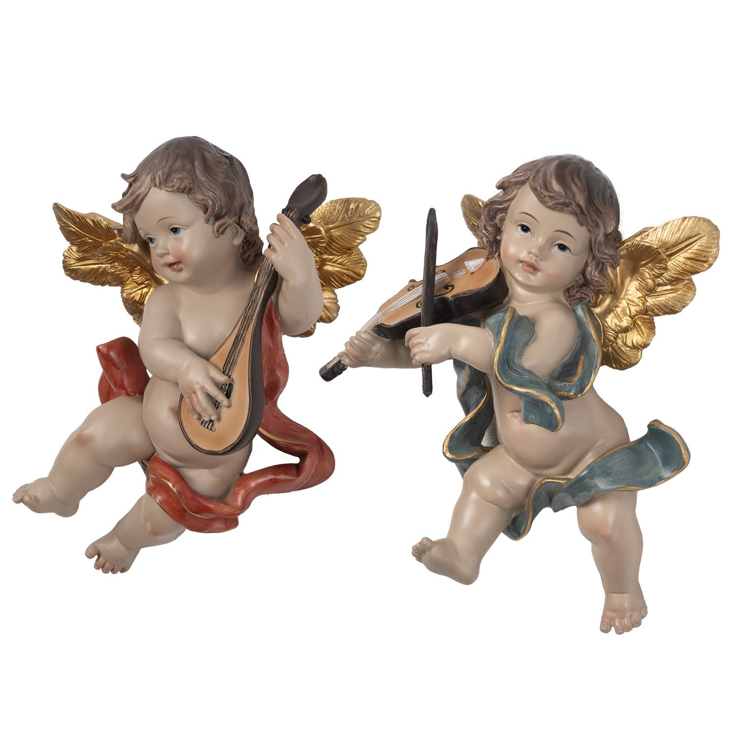 Moritz Dekofigur 2er Set Engel-Figuren zum Hängen mit Instrumenten, Polyresin Figuren Deko Geschenk Geometrische TierFigur Modern Skulptur