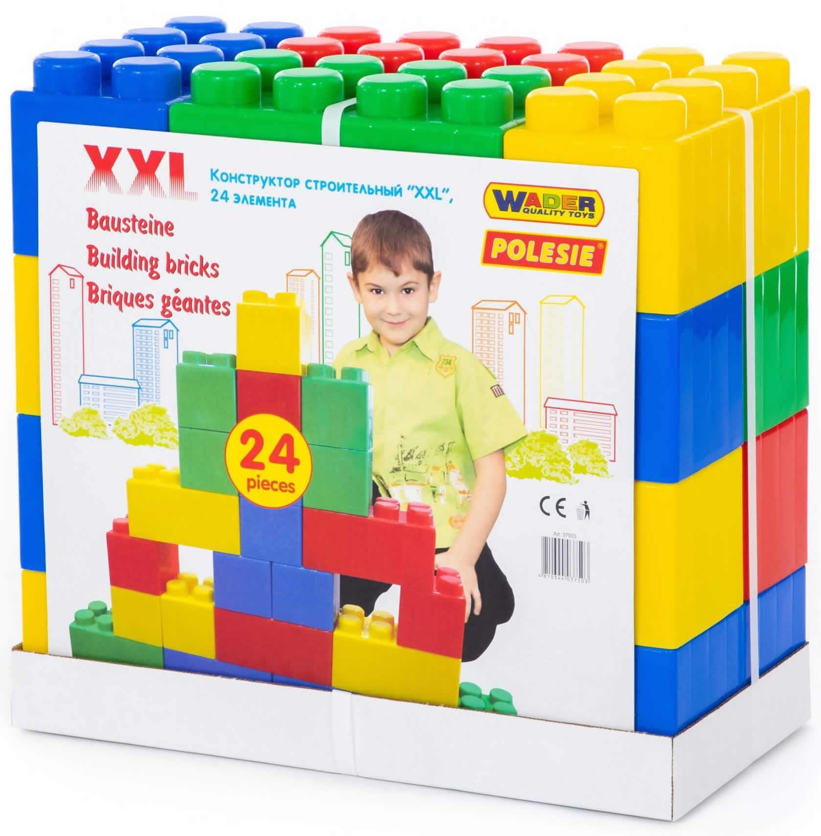 WADER QUALITY TOYS Bausteine Bausteinblock XXL 24 Stück 12M+ Spielbausteine, (24 St)