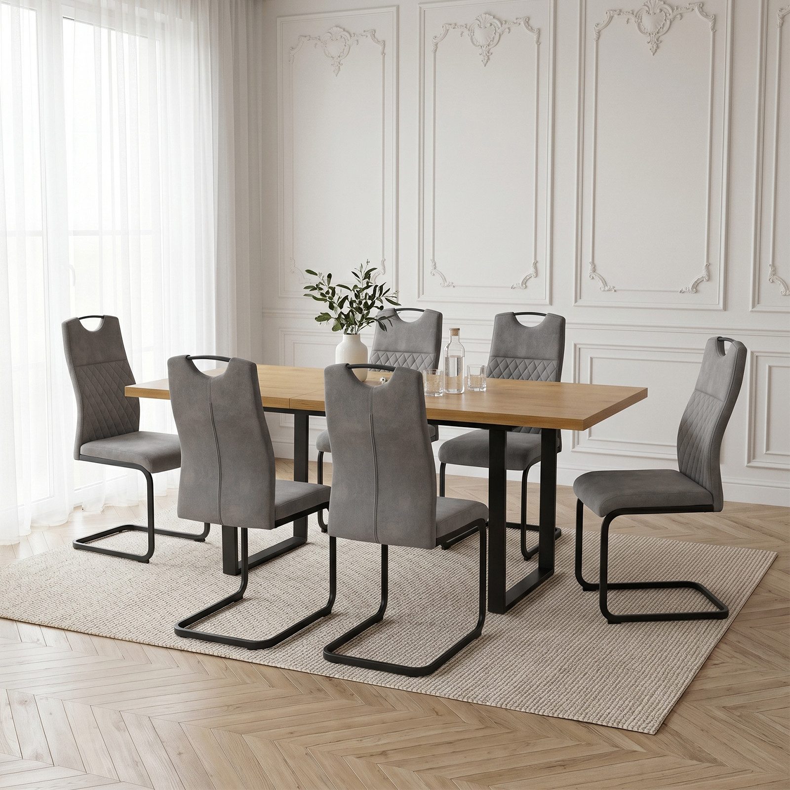 Jiexi Esstisch Esstisch, Ausziehbarer Tisch (130–170 cm), Tischplatte aus MDF