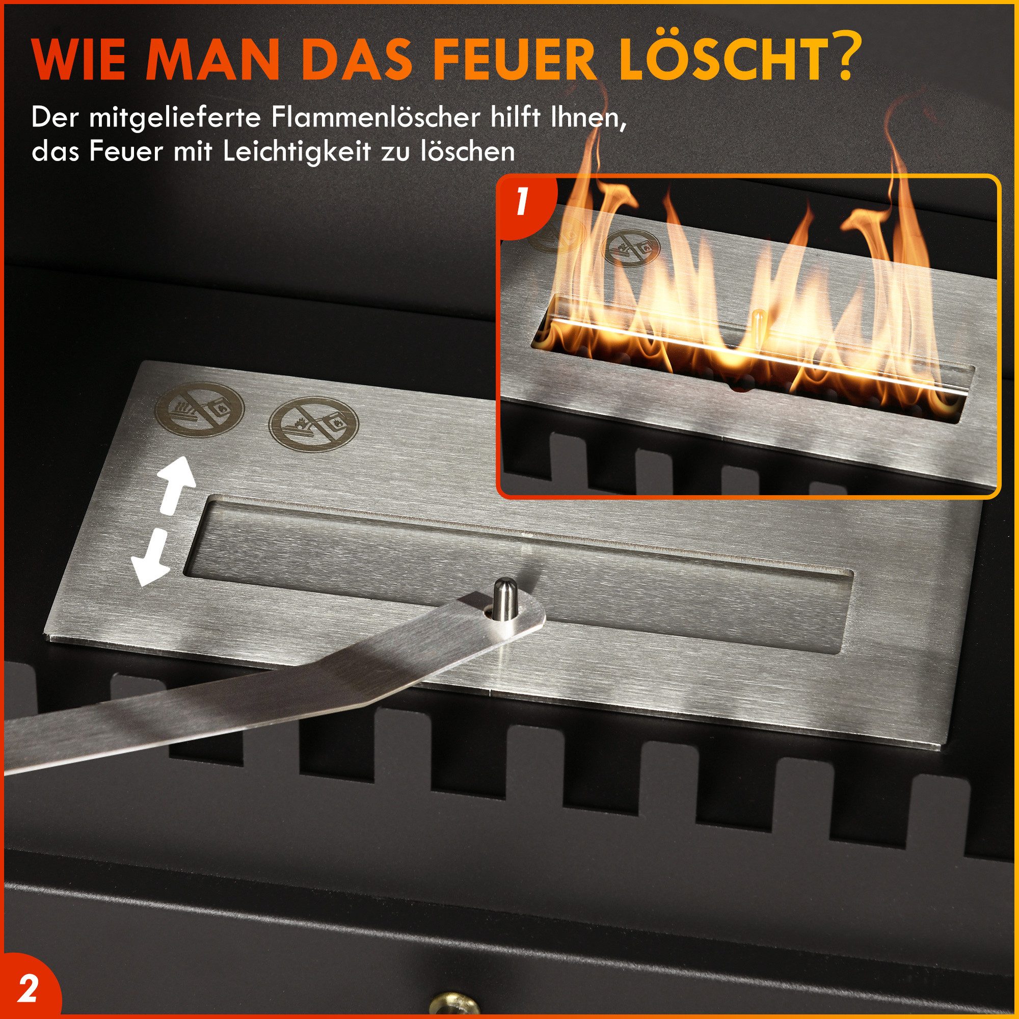 HOMCOM Echtfeuer-Dekokamin Ofen 7000BTU mit Feuerdeckel, mit 3h Brenndauer, Standkamin 25 m² (mit 1,2L Fassungsvermögen, 2-St., Ethanol-Kamin), mit Bioethanol B – Bild 5 von 5