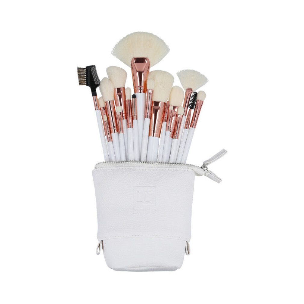 ILU Augenbrauenpinsel il? basic Set mit 18 Make-up-Pinseln + Etui, Weiß
