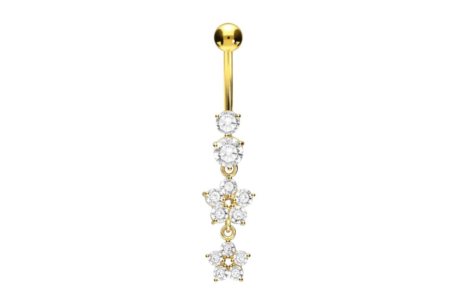 PIERCINGLINE Bauchnabelpiercing Chirurgenstahl Bananabell 2 KRISTALLBLUMEN günstig online kaufen