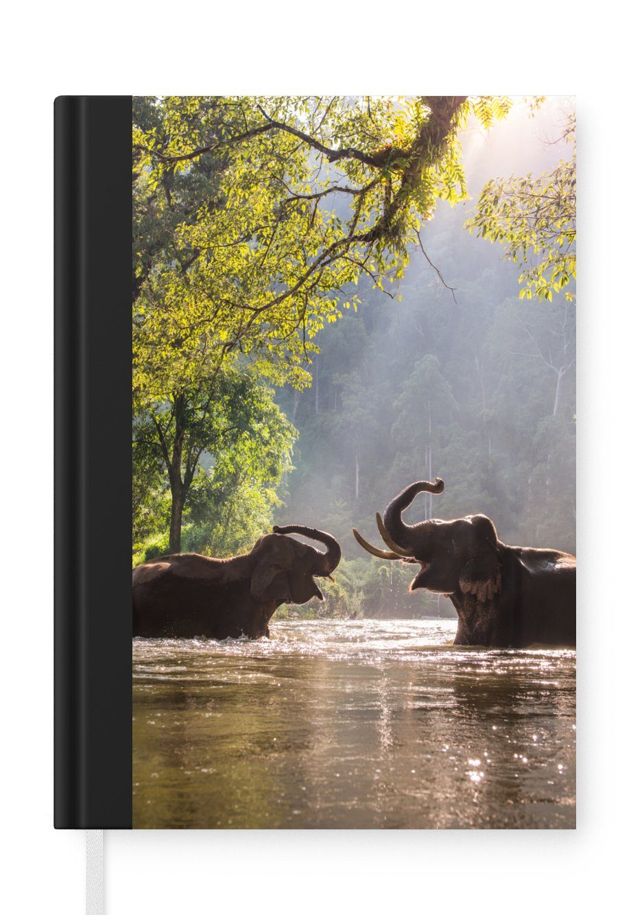 MuchoWow Notizbuch Elefant - Wasser - Tiere - Bäume - Sonne, Journal, Merkzettel, Tagebuch, Notizheft, A5, 98 Seiten, Haushaltsbuch