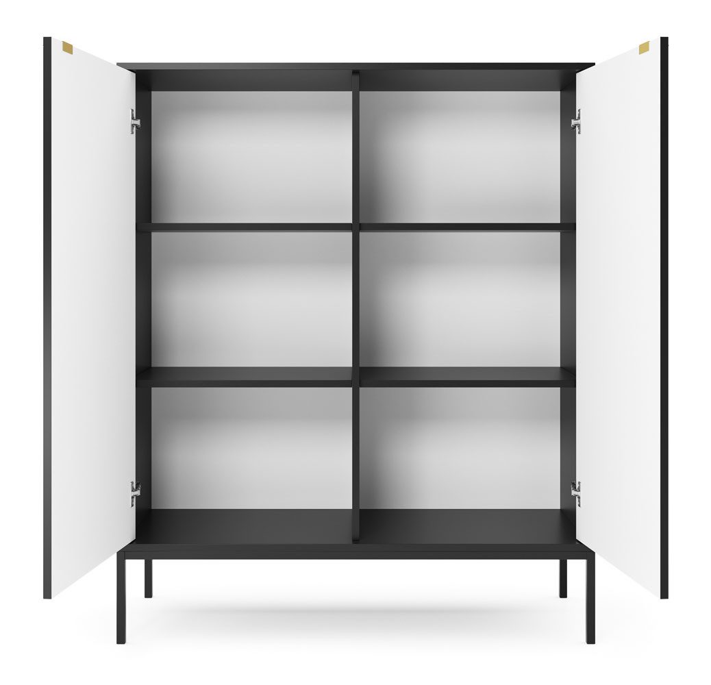 Feldmann-Wohnen Highboard Nova (2 Türen, 4 Holzböden, klare Kanten, geradliniges Design, 1 St., Riffel-Optik Front, goldfarbene Metallgriffe, ABS-Kanten), 104x39x125cm, Fronten mit ausdrucksstarkem geriffelten Muster