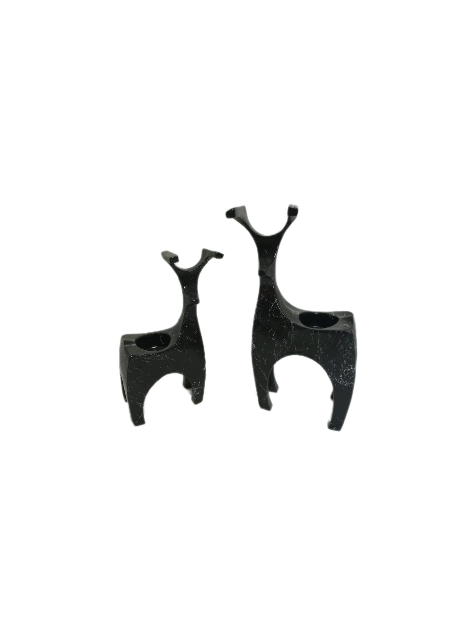 moebel17 Dekofigur Skulptur Hirsch 2er Set Kerzenständer Schwarz Marm, Dekofigur aus Polyresin