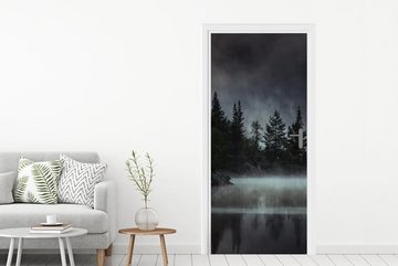 MuchoWow Türtapete Wald - Nebel - Schwarz - Weiß, Matt, bedruckt, (1 St), Fototapete für Tür, Türaufkleber, 75x205 cm