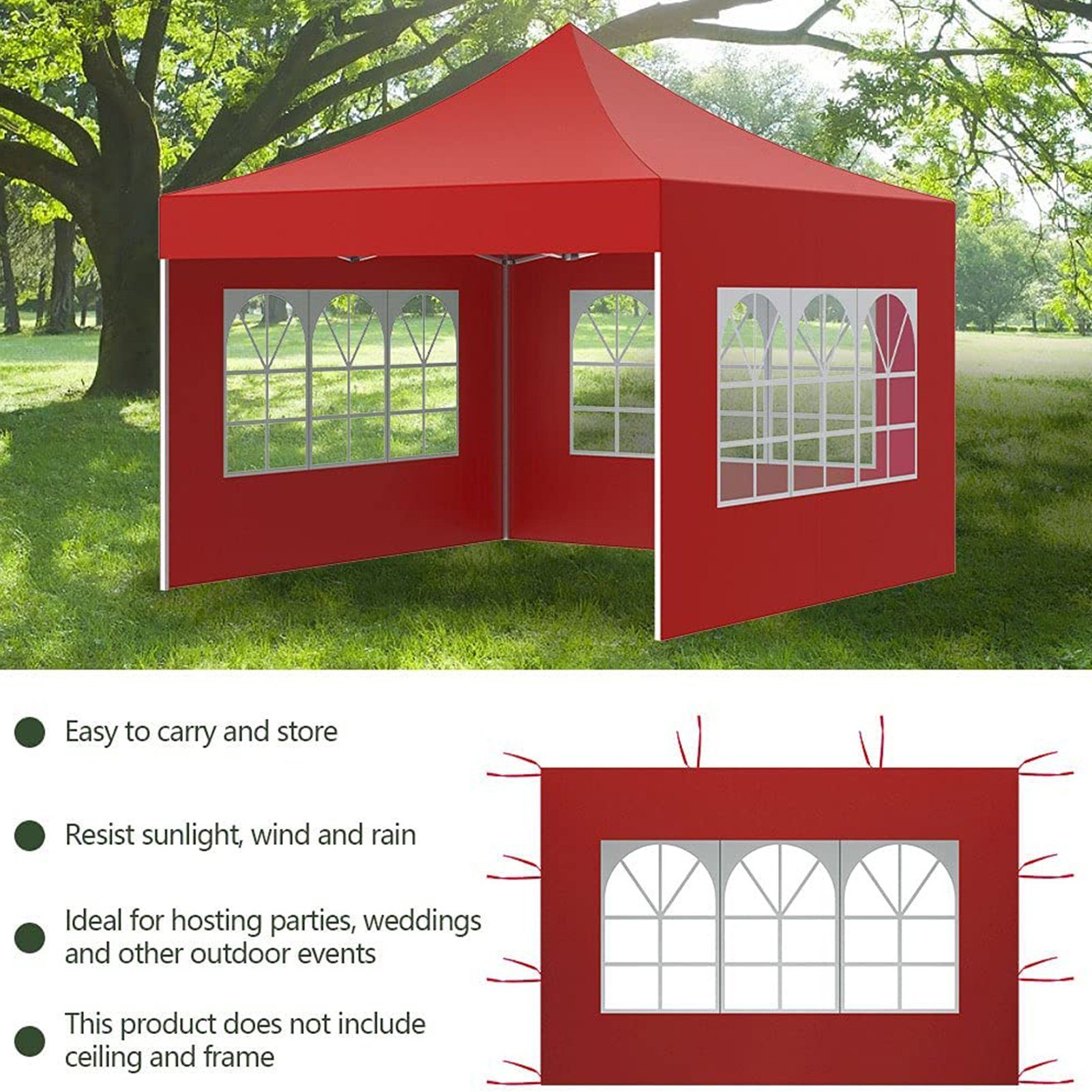 Faltbar für aus Marktstand, Rutaqian Camping-Sonnenschutz Fenster, Wasserdicht für rot Außenstallzelte), regensicheres Hat (Multifunktionaler Seiten und Wind- Tarp-Zelt transparente Flohmarkt und Party, Campen Wickeltuch 3 Oxford-Stoff, Zelttuch und Festival,