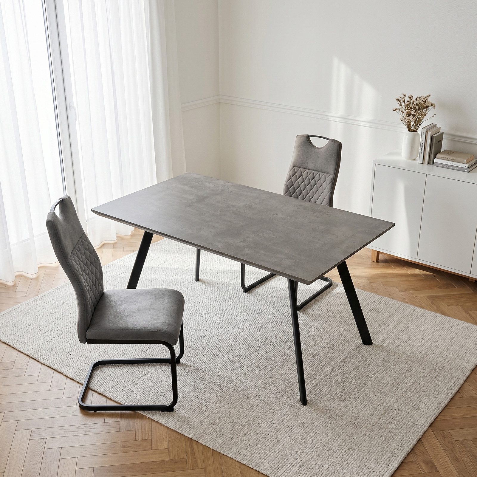 Jiexi Essgruppe Tisch- und Stuhlset, Moderner Esstisch (120×73×76 cm) mit 4–6 Stühlen