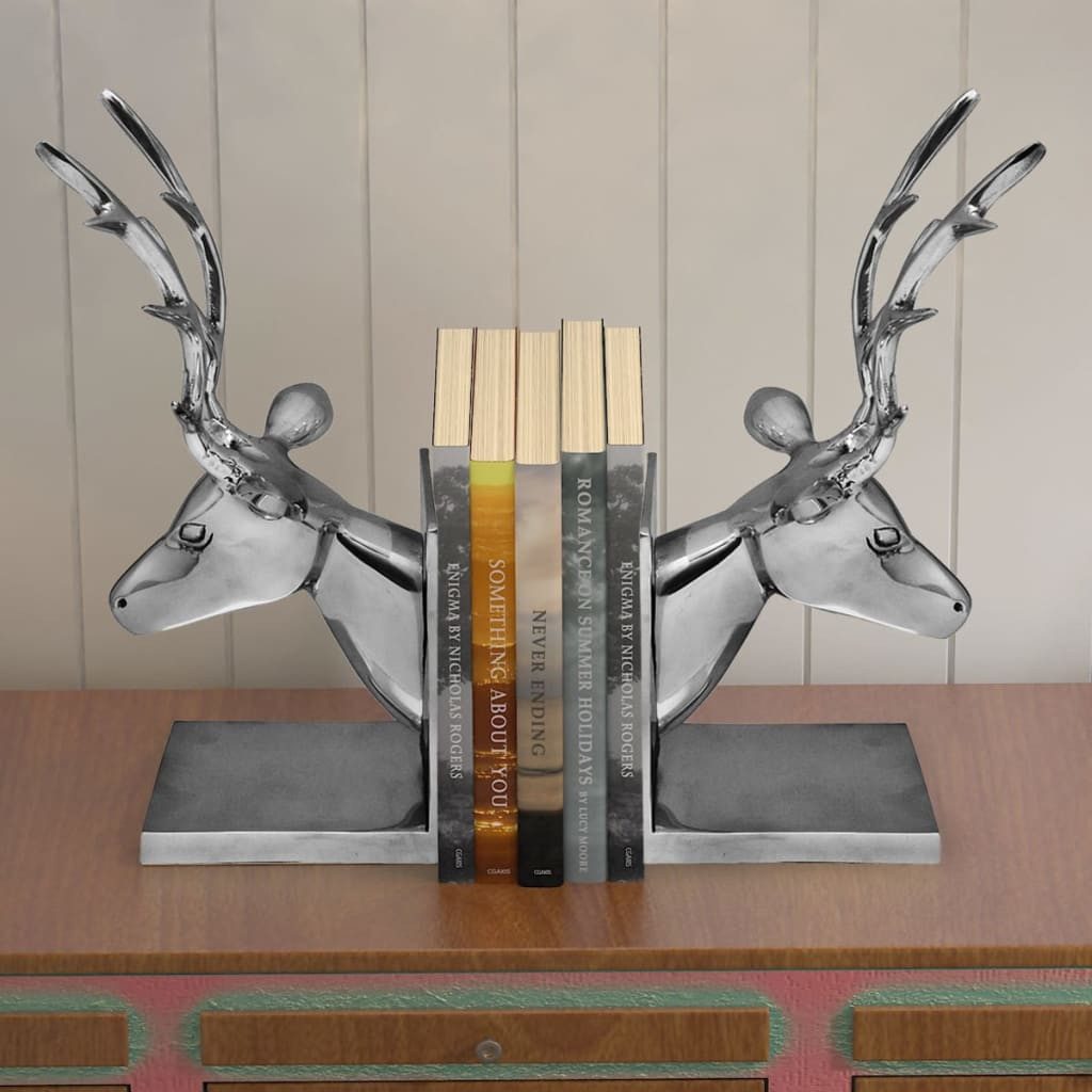 vidaXL Buchstütze Подставки для книг Hirsch 2 Stk Aluminium Silbern
