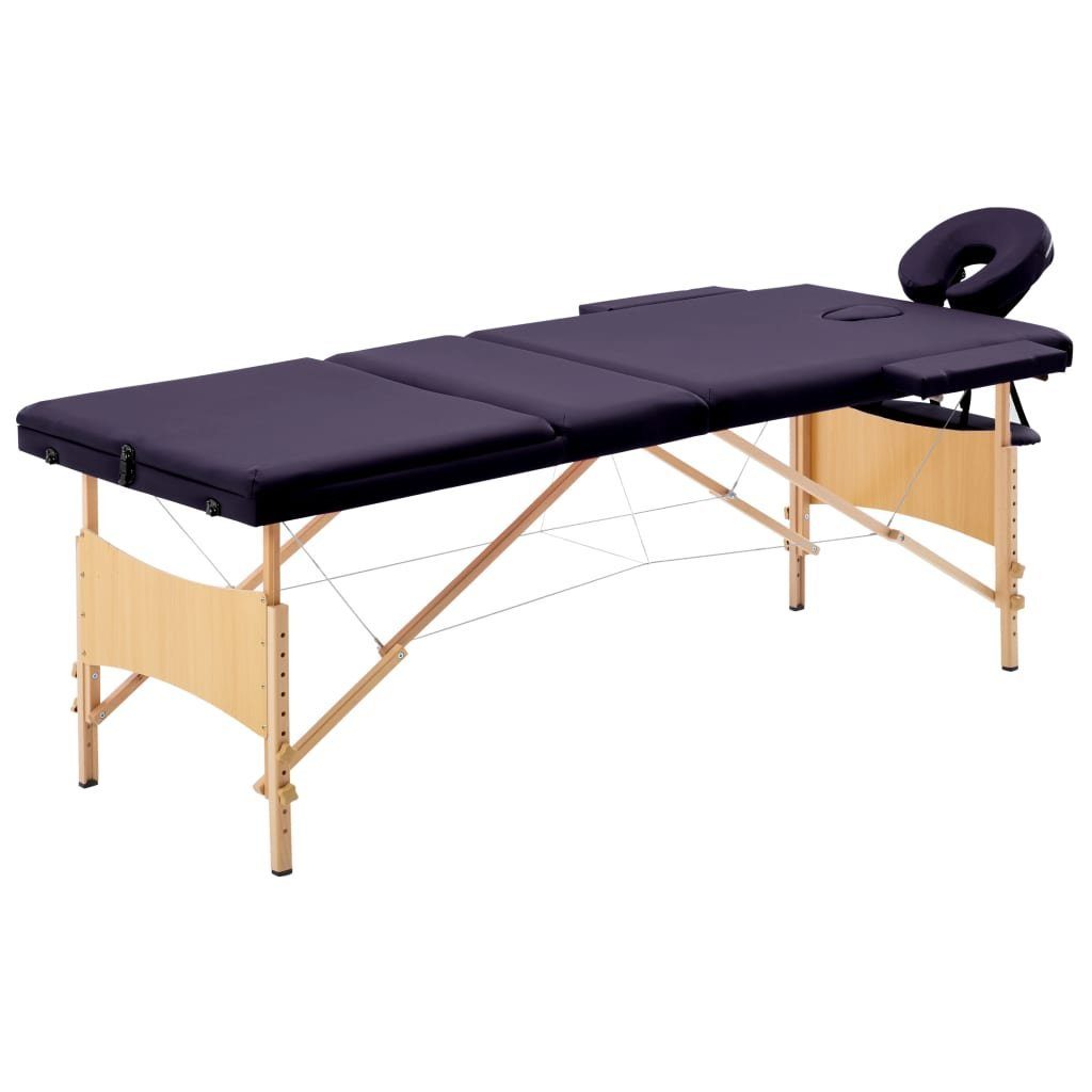 vidaXL Massageliege Massageliege Klappbar 3-Zonen mit Holzgestell Lila