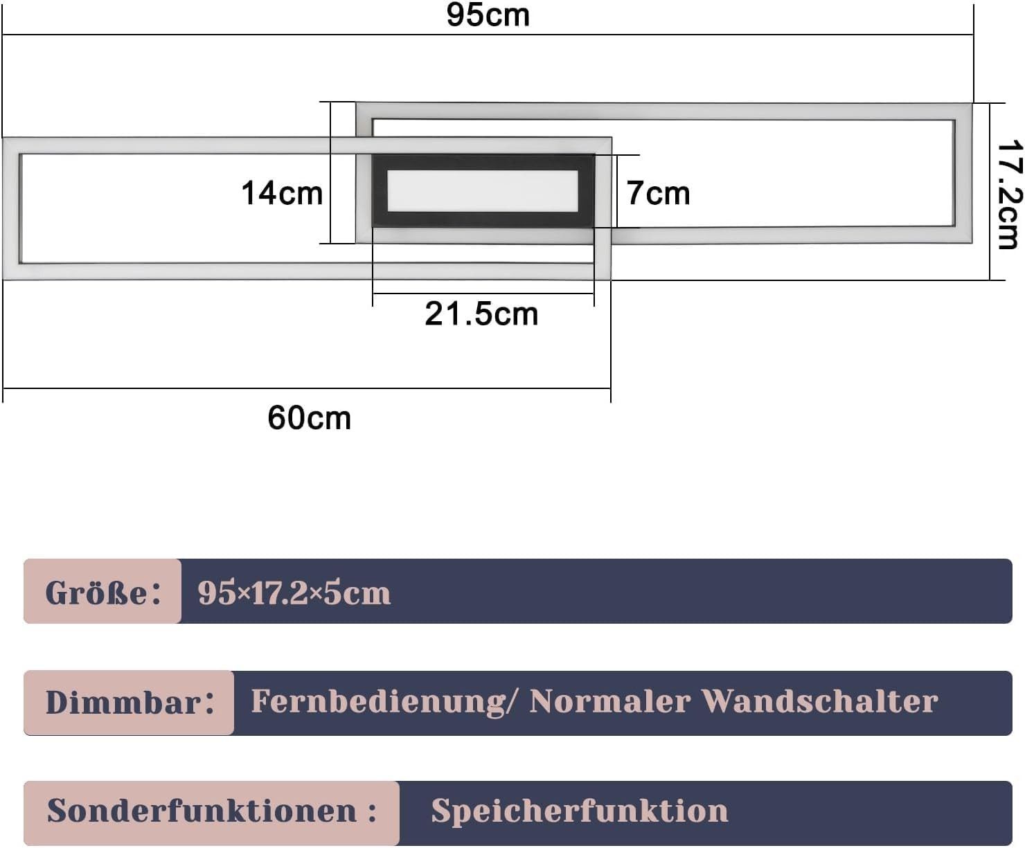 Nettlife LED Deckenleuchte Modern Dimmbar Schwarz 50W 95CM Geometrisch Deckenlampe 3000-6500K, Nicht Dimmbar, LED fest integriert, für Wohnzimmer Schlafzimmer K – Bild 3 von 5