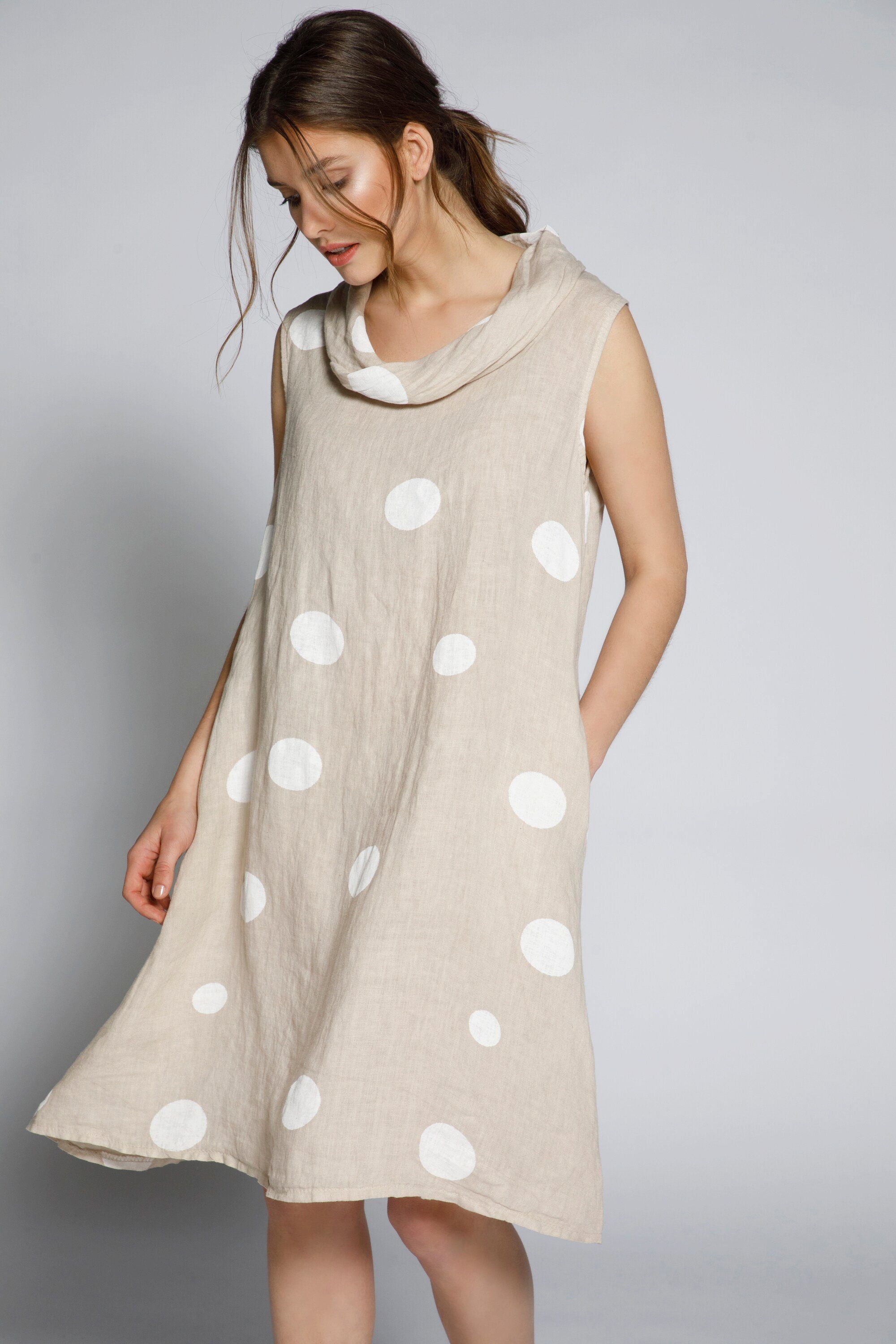 Jerseykleid Leinenkleid Punkte Rollkragen ärmellos