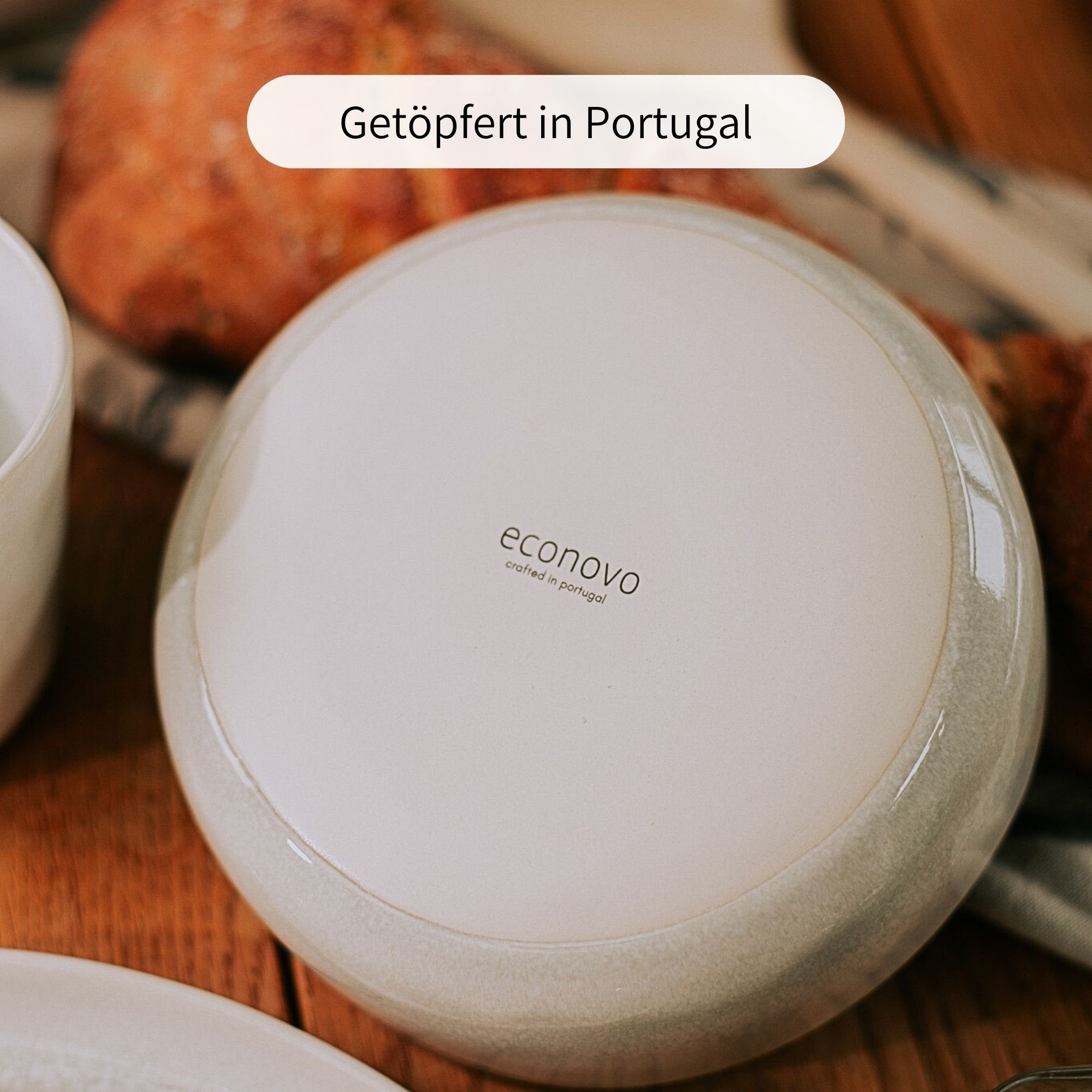 Weiß-Grau (12-tlg), Steingut, Geschirr-Set Keramikgeschirr Econovo in Handgefertigt Made Portugal