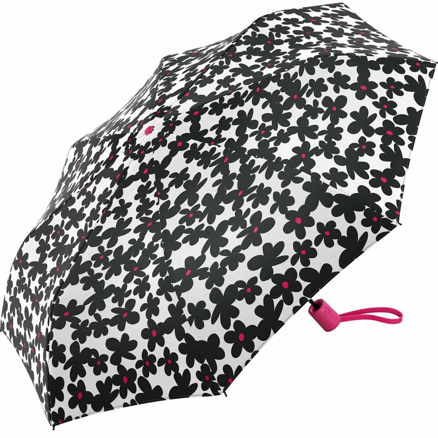 unterwegs Mini für Taschenregenschirm mit of Blütenmeer United - Benetton Colors Auf-Automatik ein pink rose, Flower bright