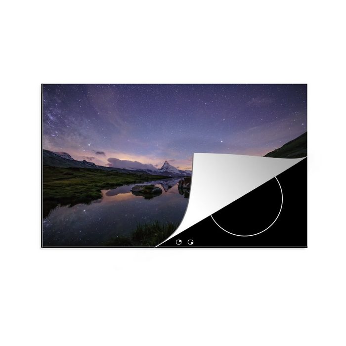 MuchoWow Herdblende-/Abdeckplatte Ein violetter Himmel über dem Schweizer Matterhorn Vinyl (1 tlg) induktionskochfeld Schutz für die küche Ceranfeldabdeckung