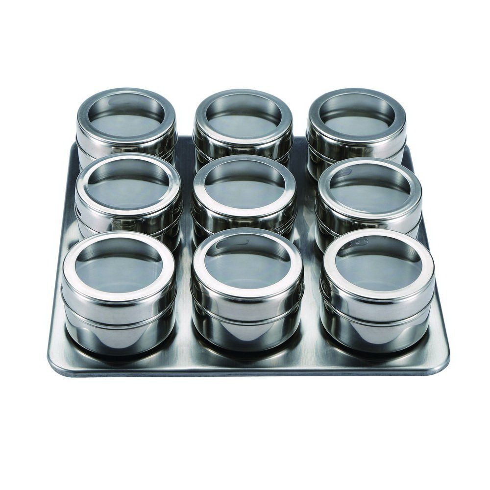 Gewürzbehälter, Bergner BGMP-6101, Gewürzdosen-Set Gewürze, Gewürzbehälter Edelstahl, für Vorratsbehälter magnetisch (10-tlg), Masterpro magnetisch