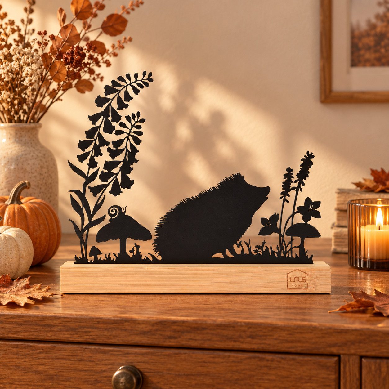 UNUS HOME Dekofigur Aufsteller Igel-Silhouette (26cm breit), Herbstdeko Herbstdekoration Herbst-Aufsteller Herbst