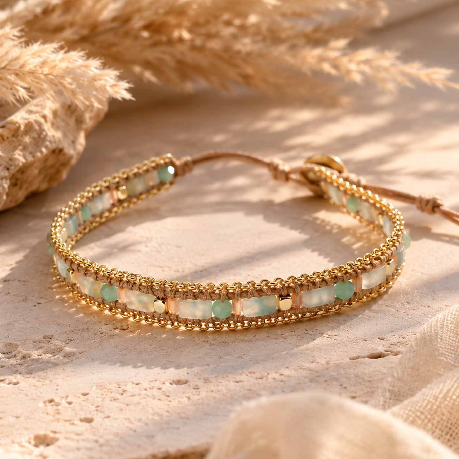 Impala Wickelarmband Armband Daya – Edelsteine, vergoldeter Hämatit & Edelstahl, handgefertigt