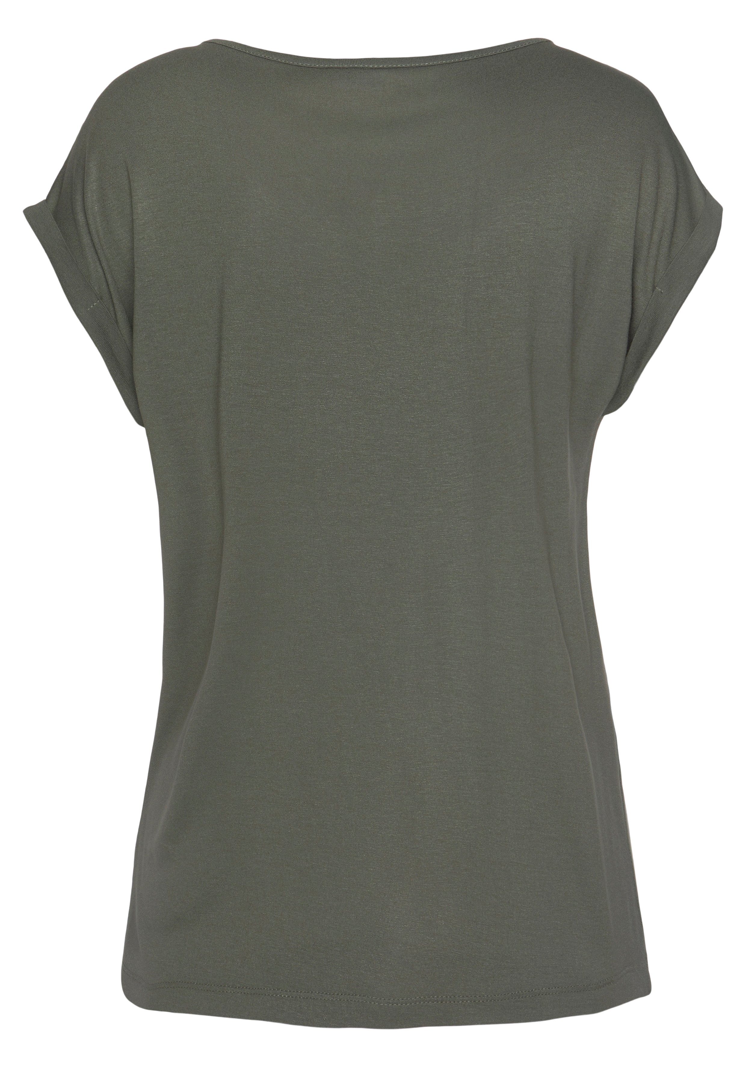 LASCANA Kurzarmshirt mit Rundhalsausschnitt, Jerseyware, Ärmelaufschlag, Basic – Bild 4 von 5