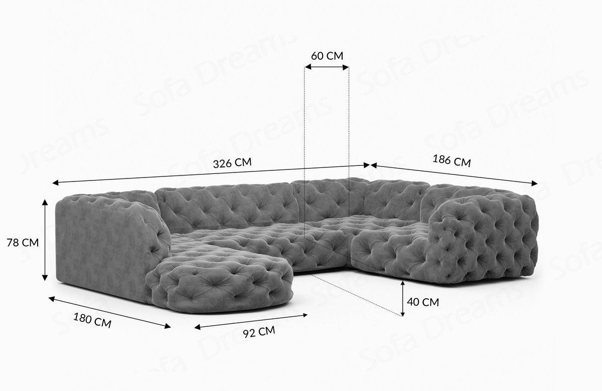 Stoff Sofa Form Chesterfield Couch Lanzarote Design Stil schwarz95 Couch U Dreams Wohnlandschaft Stoffsofa, Sofa im