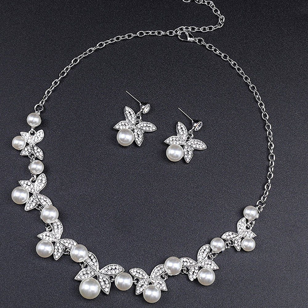 AUzzO~ Schmuckset Brautschmuck-Set Halskette Ohrringe Elegant 2-tlg Accessoires Bräute für Damenschmuck Perlen