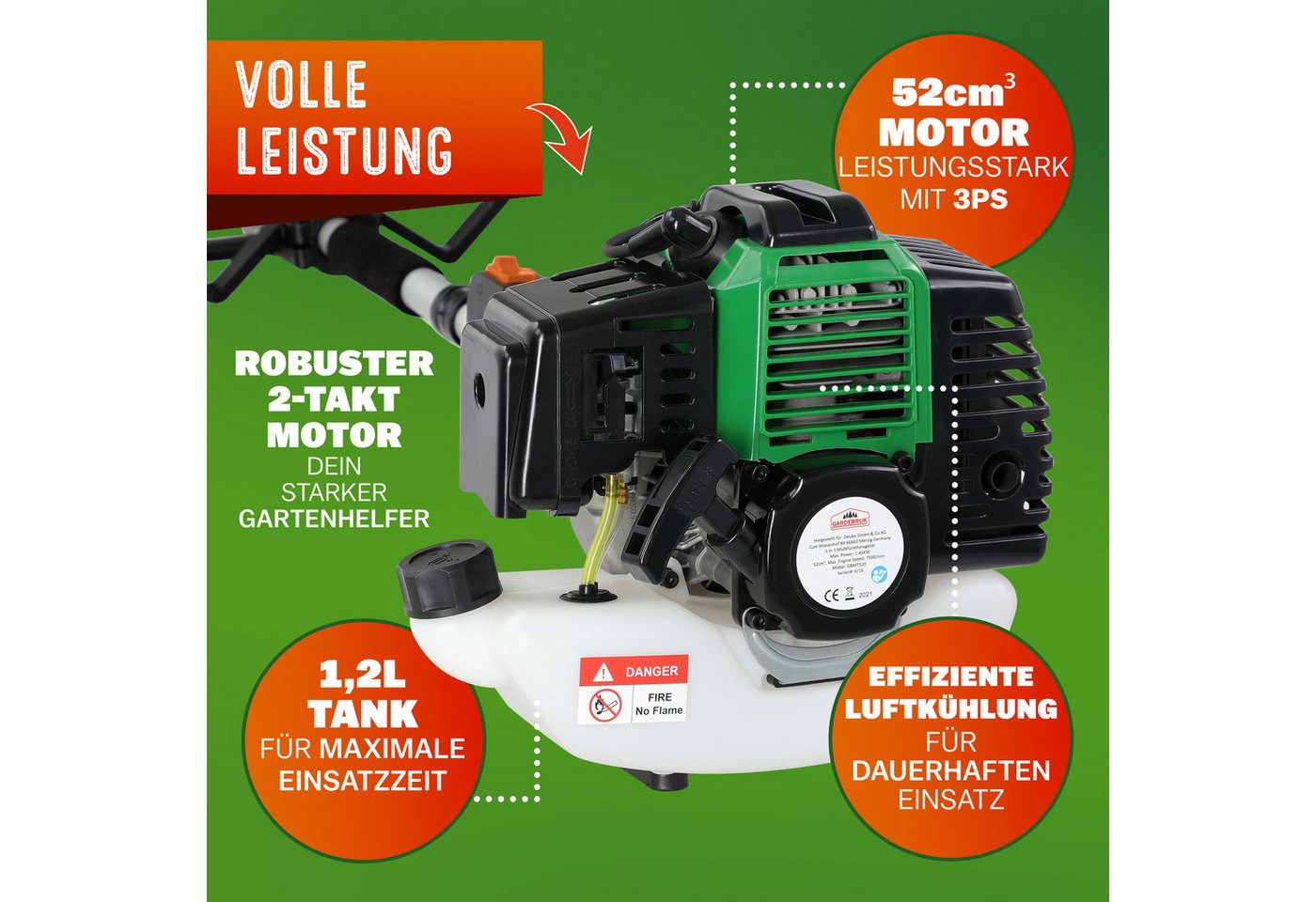 Thumbnail - Gardebruk Benzin-Motorsense, GBMT520 2 PS Tragegurt 5 in 1 Multitool 1m Verlängerung Heckenschere