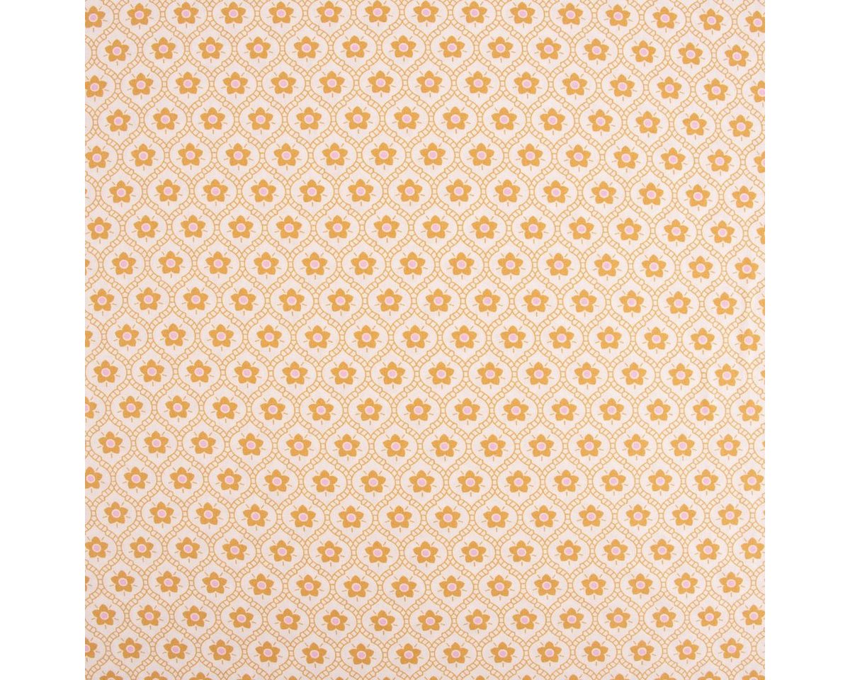 Thumbnail - SCHÖNER LEBEN. Stoff Baumwollstoff Popeline Retro Blumen Ornamente hellgelb ocker rosa 1,45, allergikergeeignet