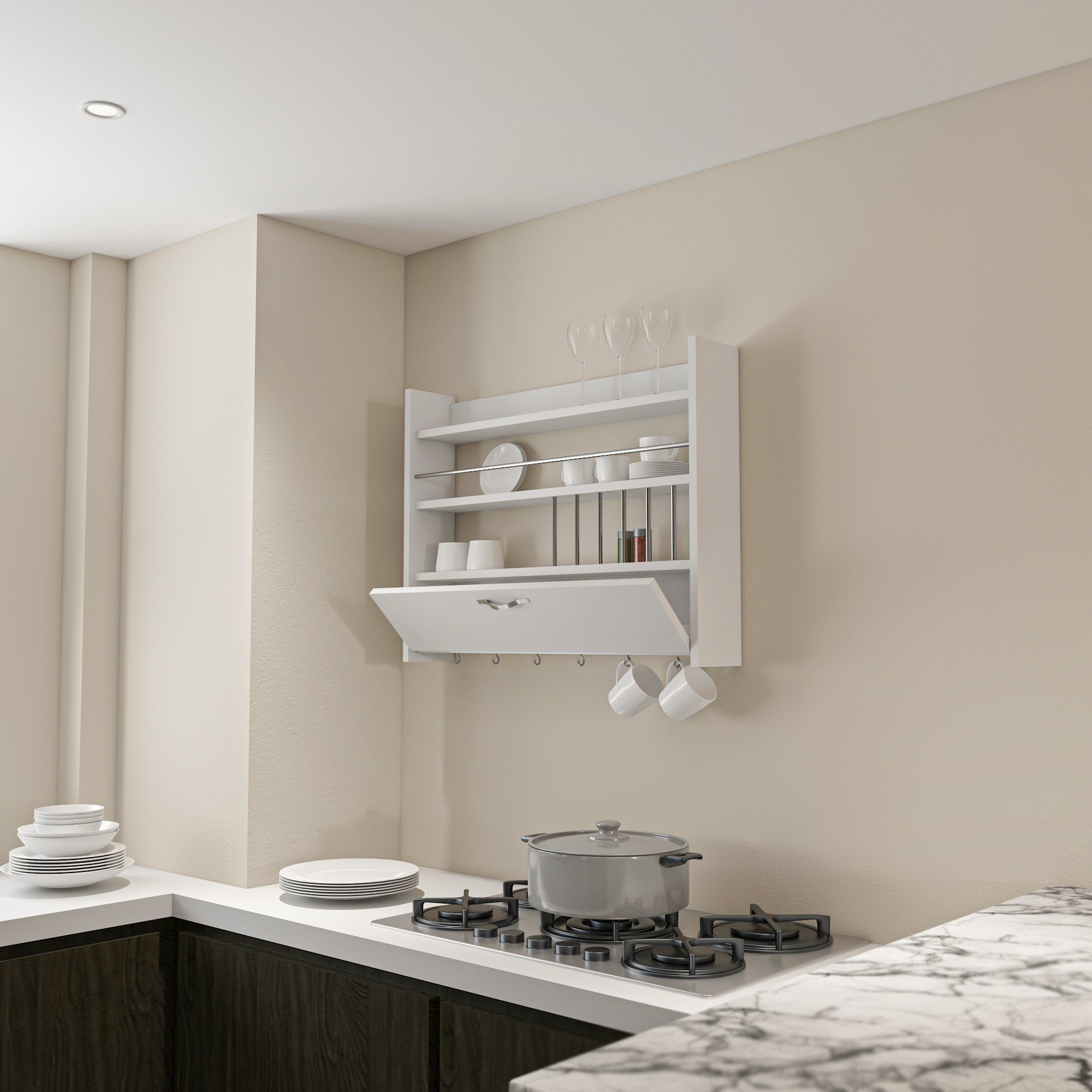 cm Weiß Modernes Küchenregal, 85 x 65 x Knott, Küchenregal Decortie 15