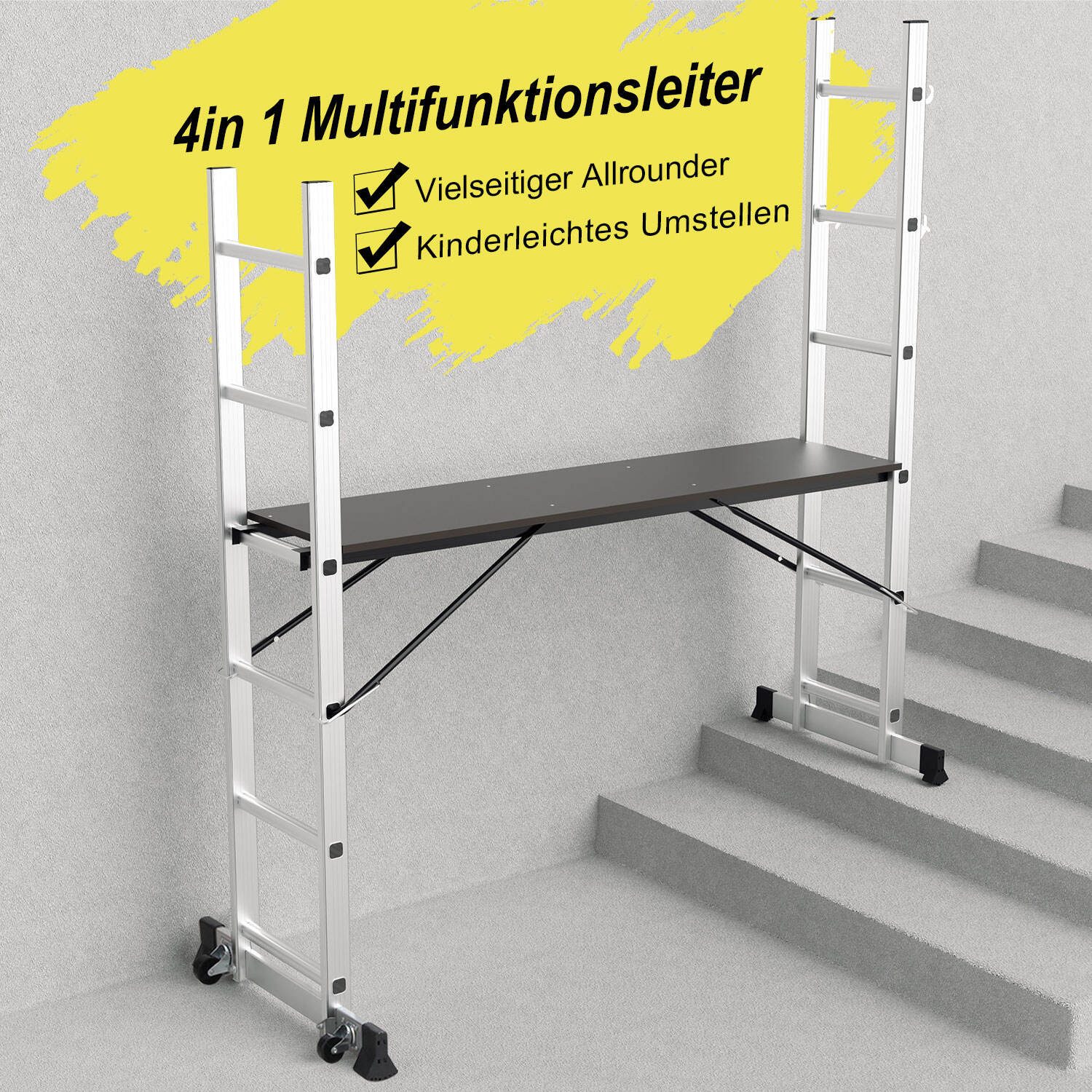 Clanmacy 4-in-1 Work Scaffold, Multi-Purpose Aluminum Ladder